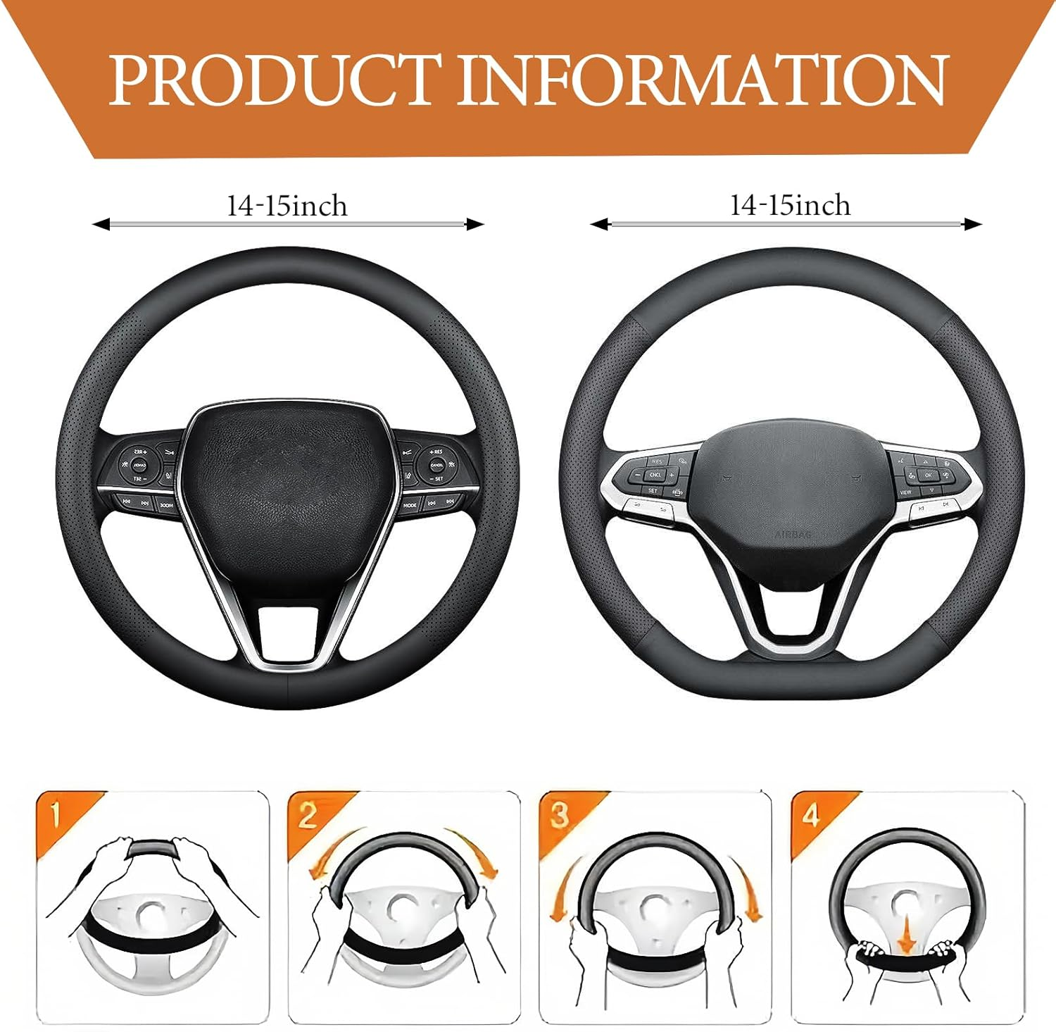 Car Steering Wheel Cover, Genuine Leather 15 Inch, Universal Breathable O-Shaped, D-Shaped Steering Wheel Protector, anti Slip Soft Leather Steering Wheel Cover Full Surround (O Shaped) image number 3