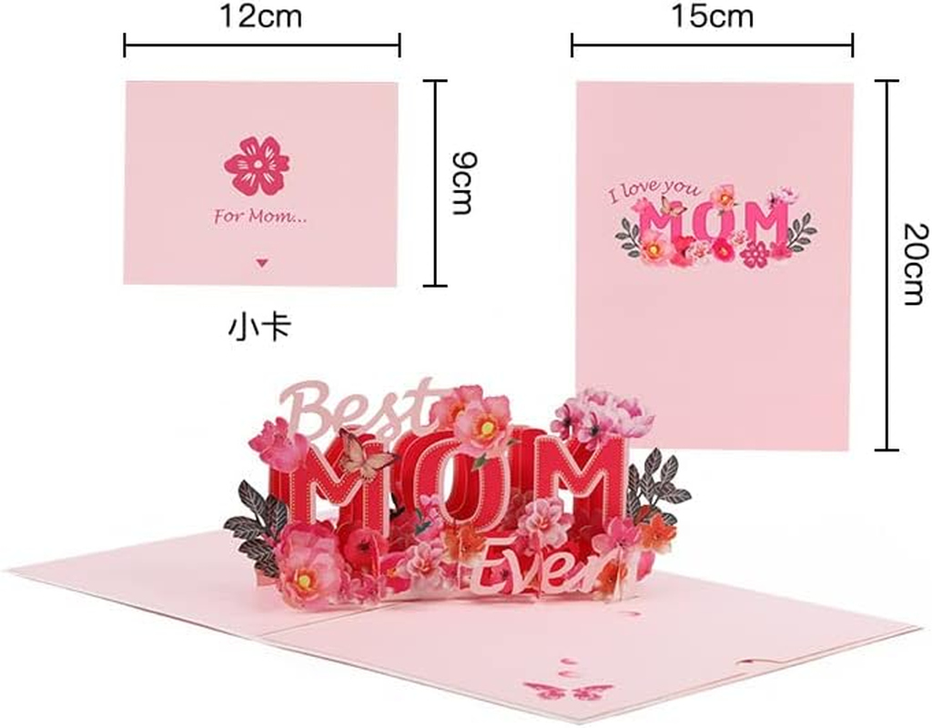 3D Pop-Up Happy Mother'S Day Card, Hearted & Floral Design with Envelopes for Mom, Grandma, Stepmon, Wife, Mother-In-Law, Suitable for Birthday, Anniversary, Mother'S Day, Ideal Gift with Best Wishes (Best Mom)
