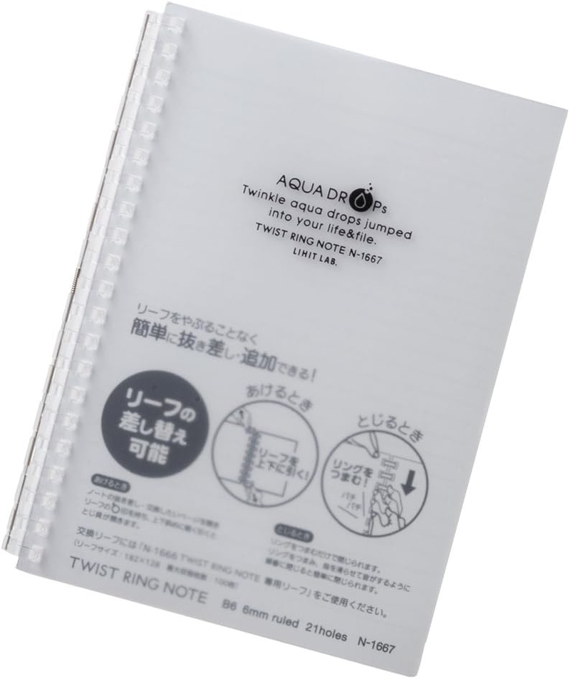 Lihit Lab N1664-8_10 Twist Notebook, A6, 17 Holes, 30 Leaves, Blue, 10 Packs