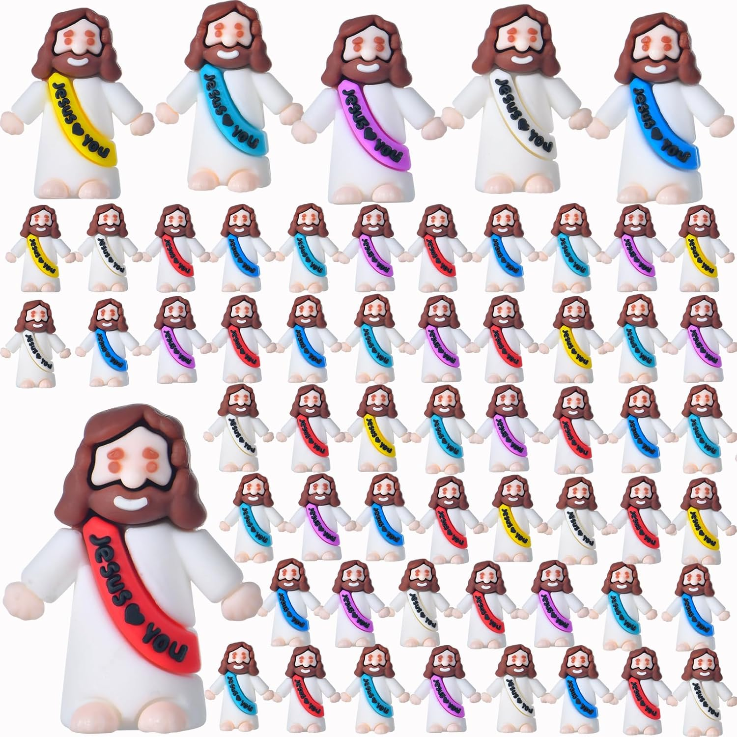 60 Pack Little Jesus Figures, Easter Jesus Loves You Toys to Hide and Seek Sunday School Baptism Gifts Religious Party Favors Easter Egg Stuffers image number 6