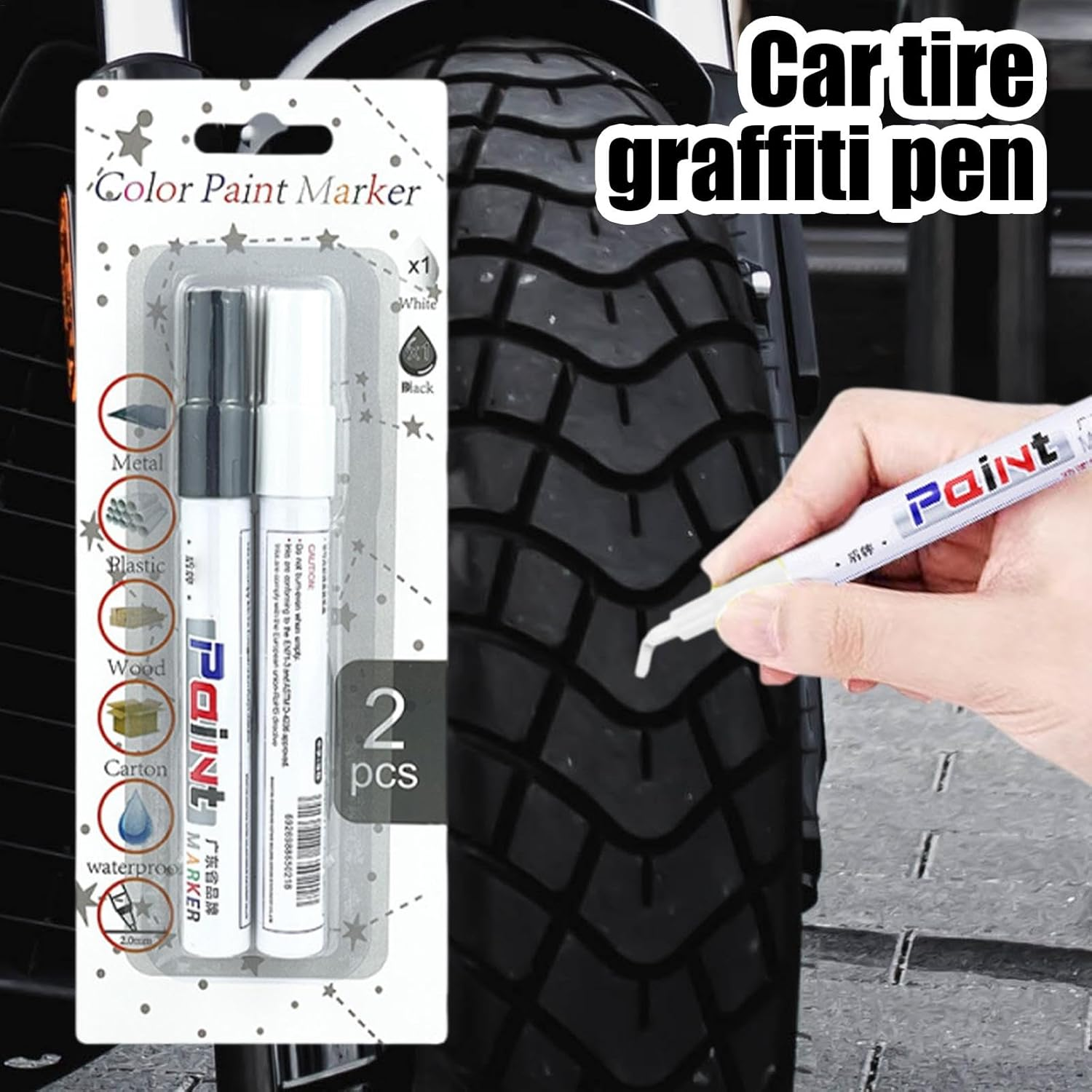 Car Paint Pen - Waterproof Auto Paint Pen Set | Multifunctional Fast Drying Automotive Primers, Long-Lasting Car Touchup Accessories for Fingernail Scratches - Black And White image number 4
