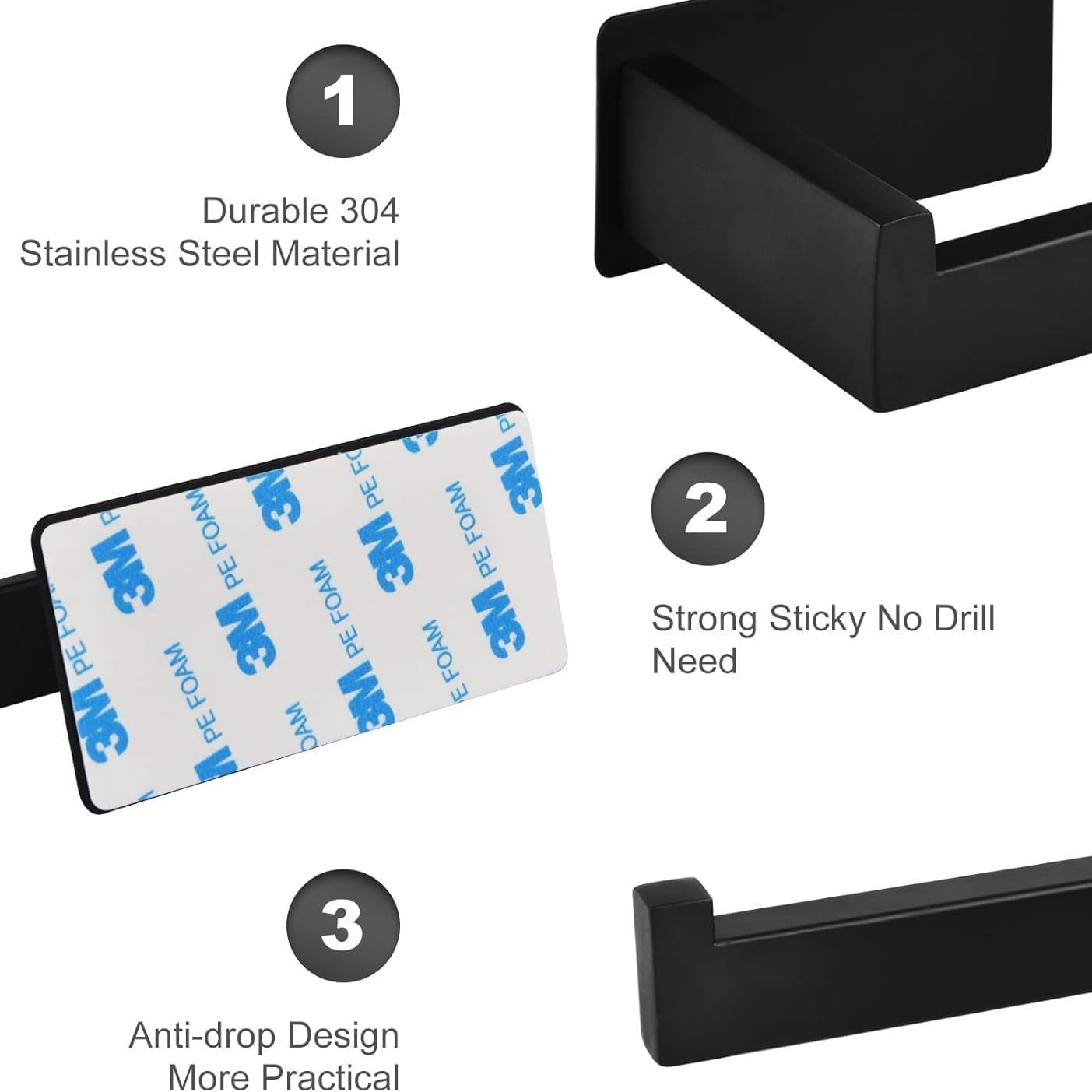 Tongke Toilet Paper Holder Stainless Steel Toilet Roll Holder for Bathroom, Kitchen, Washroom Wall Mount (Black) - Black image number 4