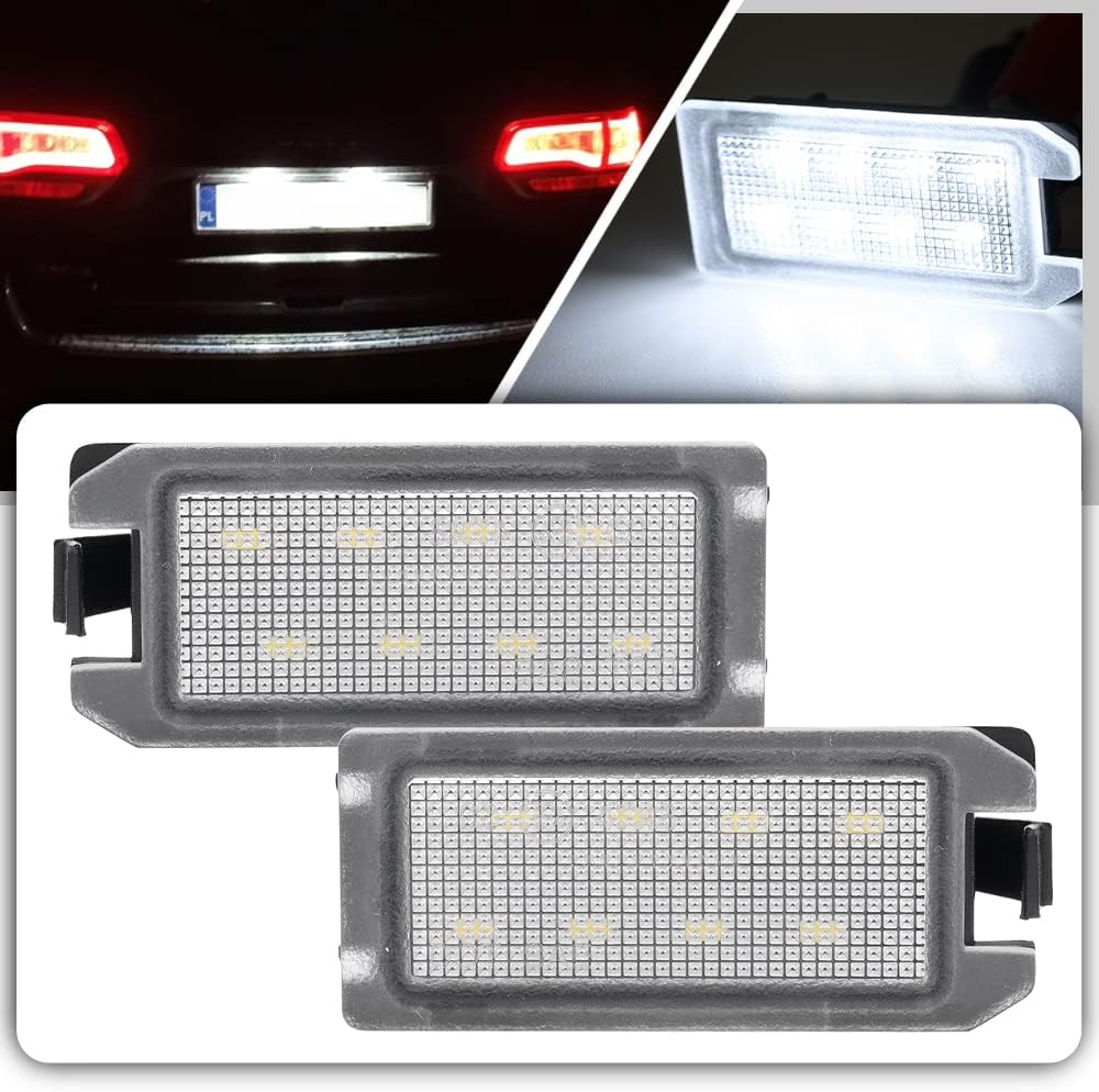 Nsautolighting 2Pcs LED License Plate Light Lamp Assembly for Jeep Grand Cherokee 2014-2020 Compass Patriot 2014 2015 2016 2017 Super Bright 6000K Xenon White Rear Tag Light Assembly image number 1