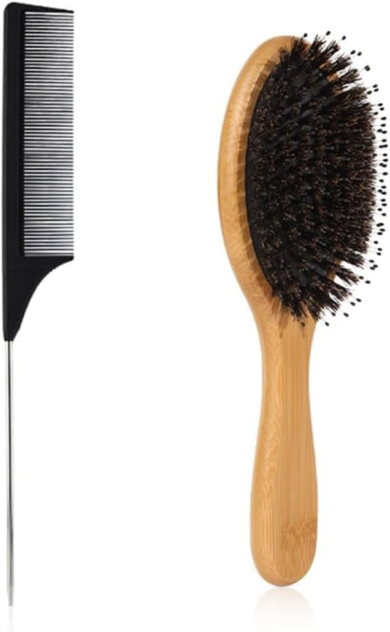 2Pcs Bamboo Boar Bristle Hair Brush Soft Nylon Blend Detangling Brush,Bamboo Hair Brush Wood with Natural Pins,Bamboo Wood Hair Brush Detangling Brush Hair Brush,Bamboo Hair Brush with Boar Bristles image number 1