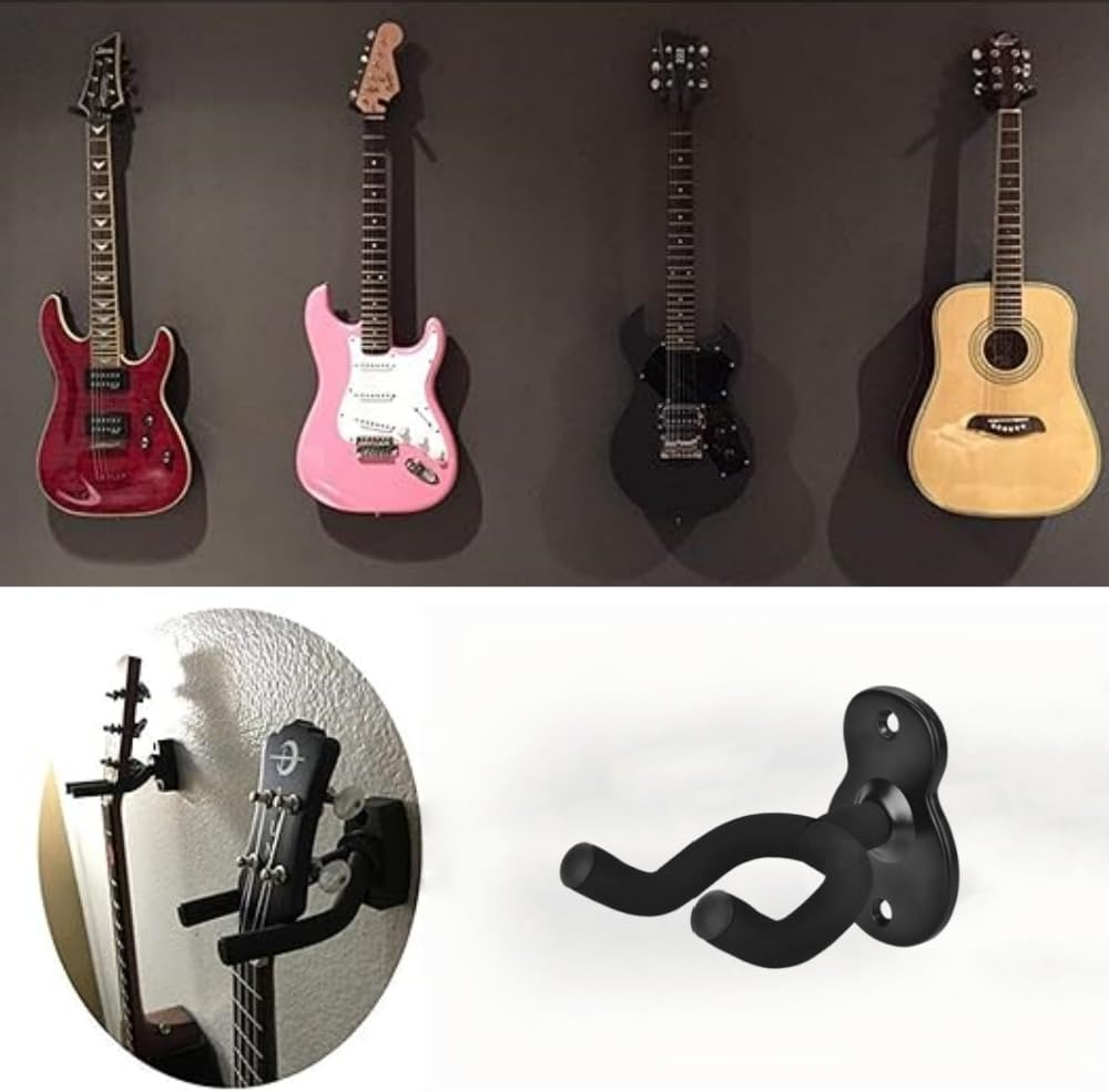 4 Pack Guitar Hanger Hook Wall Mount, Musical Instruments Stand for Hanging All Size Guitars, Bass,Mandolin Eatc.