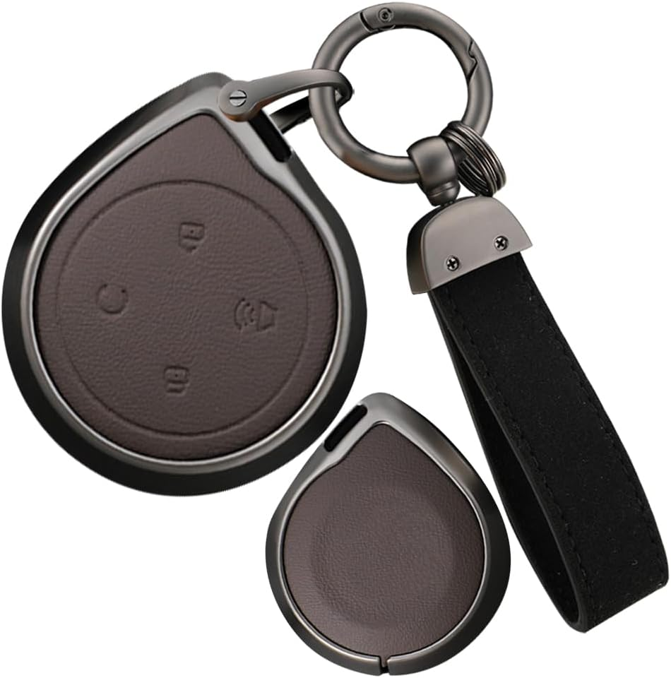 Ontto Alloy Leather Key Fob Cover Fit for GWM POER Cannon Alpha Great Wall Pickup Truck 2025 2024 2023 Remote Key Shell Case Keyring Key Holder Bag Keychain Accessories
