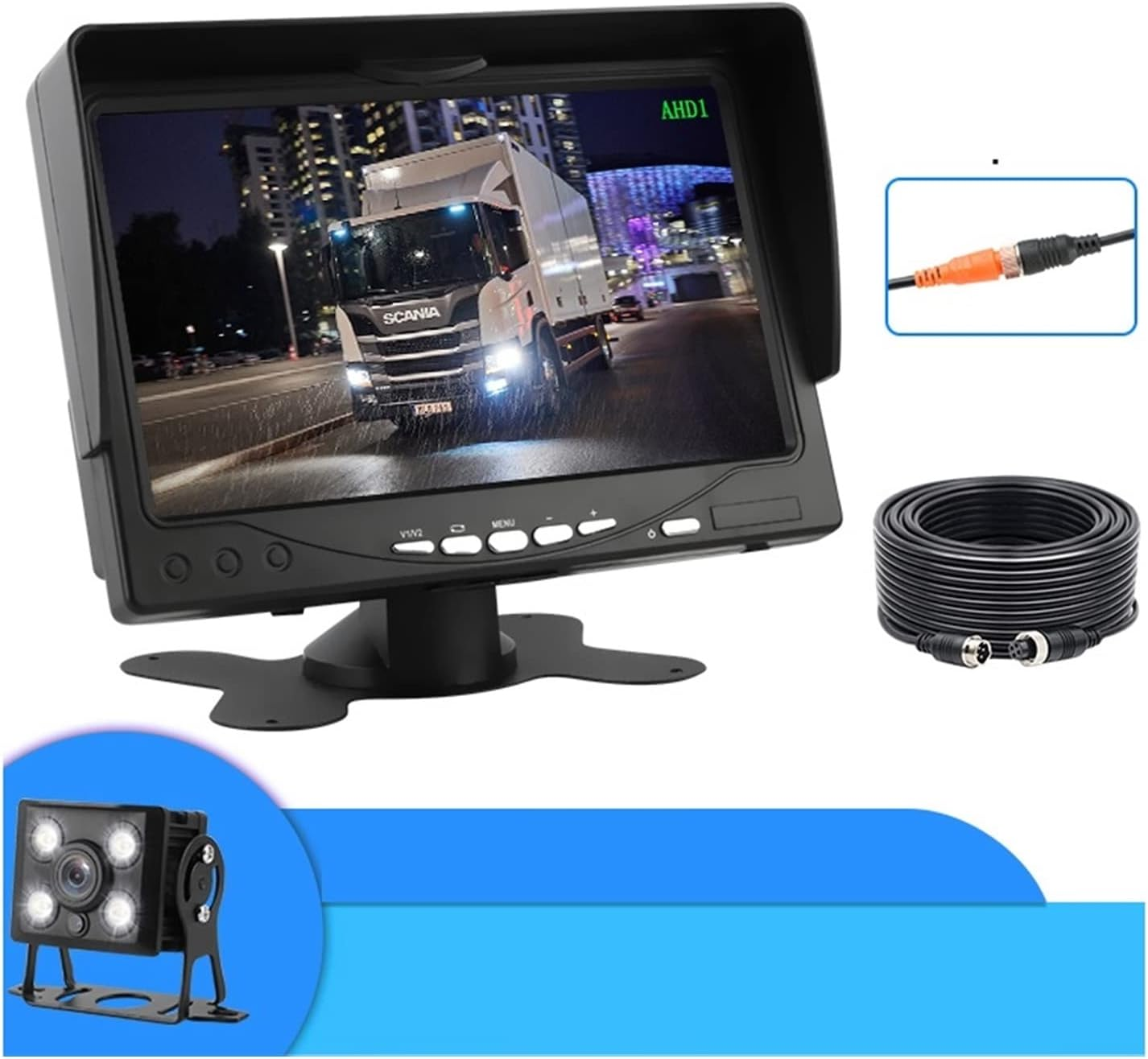 GPS Car Navigator, 7 Inch Rearview Camera 1080P LCD Car Monitor Screen Revers Parking System Night Vision Waterproof for Auto Truck RV for Car Truck RV(2 Camera 10M 20M) image number 4