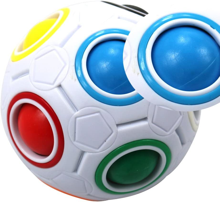 Fidget Ball,Spherical Magic Cube Rainbow Ball Cube Puzzle Brain Teasers Fidget Educational Toy (White) image number 2