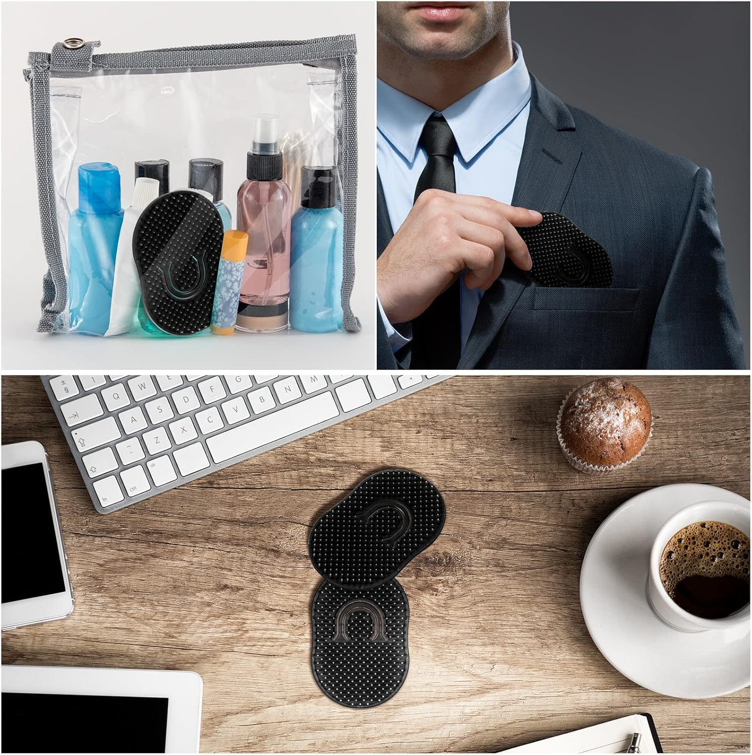 12 Packs Men'S Hand Combs with Portable Soft Scalp Massage Brush for Hair, Travel, and Pets (Black, One Size) image number 3