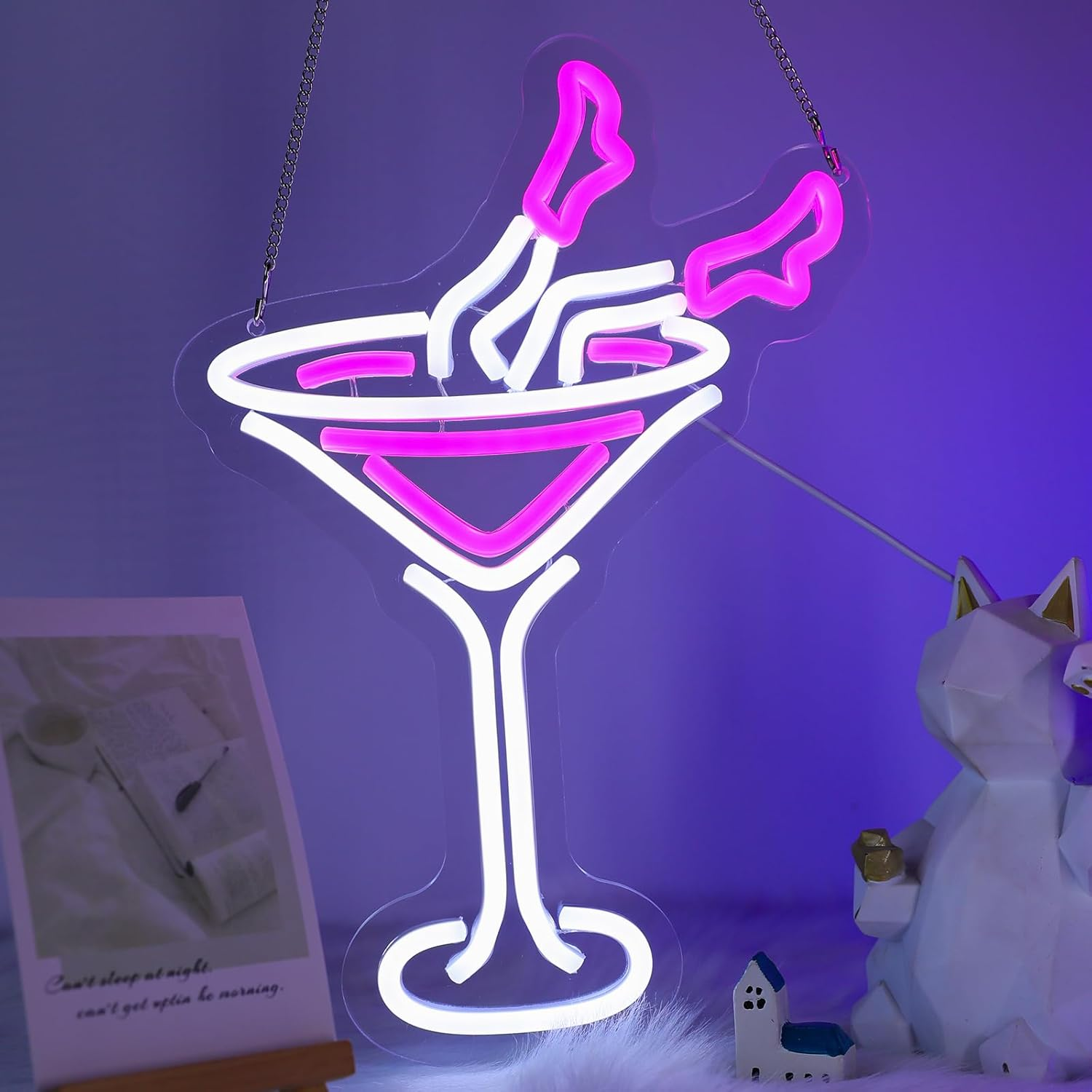 WIOSOUL Lady Cocktail Neon Sign Dimmable Bar Neon Light for Wall Decor 9.45X13.78 Inch LED Light Sign with USB Powered for Home Bar, Lounge, Party Pub (Cocktail) - Cocktail image number 2