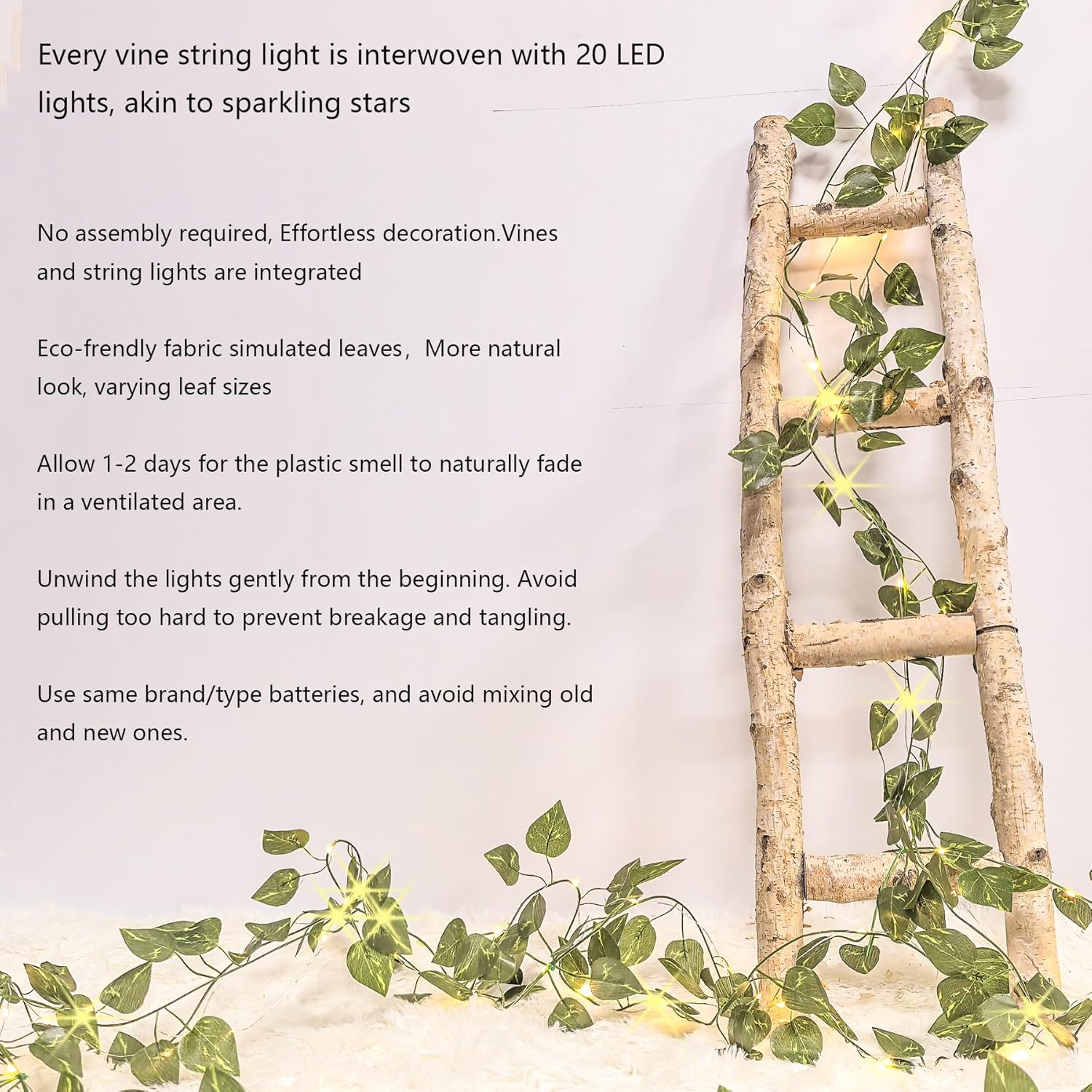 2 Pack 13Ft Green Eucalyptus Leaves Fairy String Lights Battery Operated, Artifical Garland Plant Vine Fairy Light for Bedroom Wedding Party Holiday Patio Decor (Pothos) image number 6