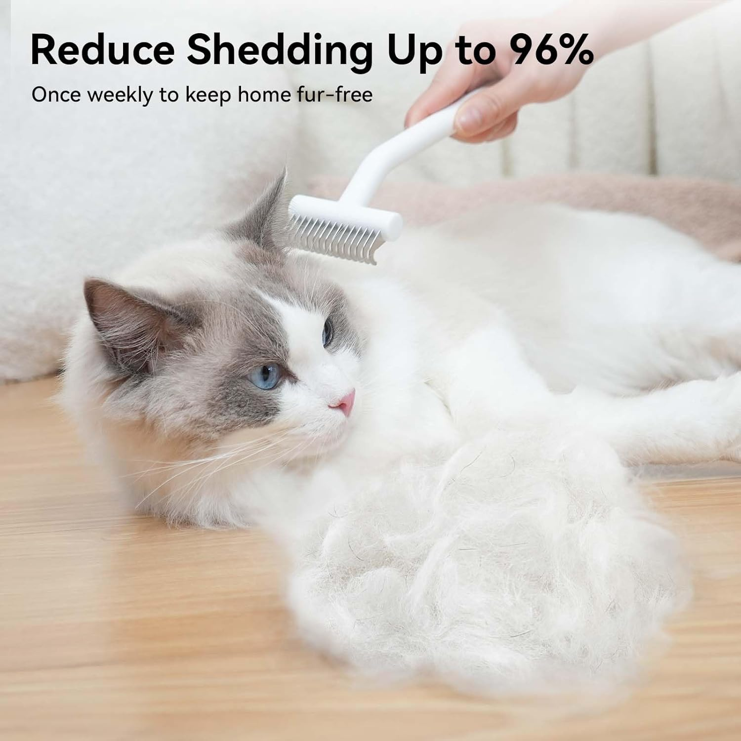 Aumuca Cat Grooming Brush for Long Hair Cats, Cat Deshedding Comb for Pet, Undercoat Rake and Dematting Brush Remove Loose and Matted Fur, Flying Hair Removing Tools for Puppy, White image number 6