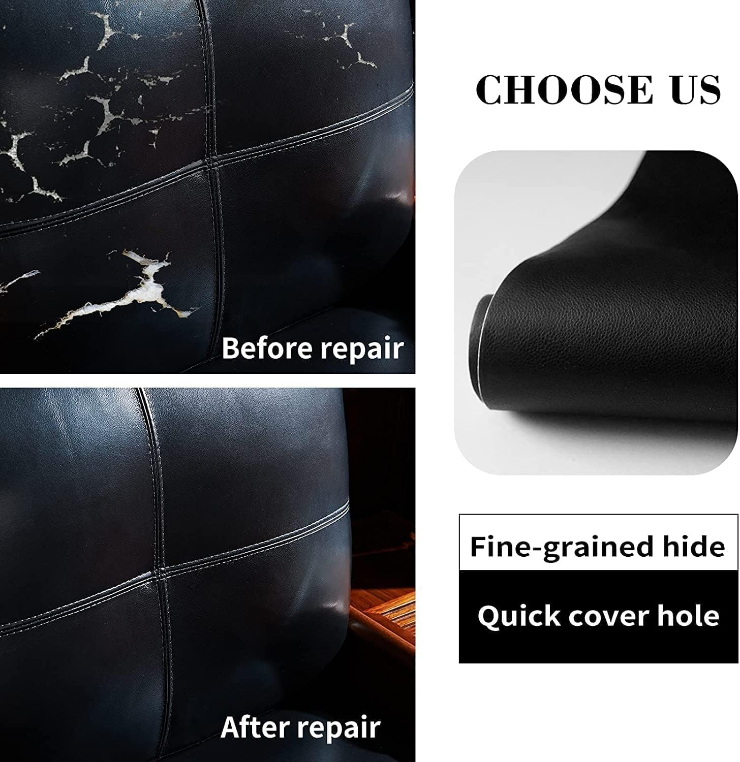 Leather Repair Patch, 17X79 Inch Self Adhesive Leather Repair, Large Vinyl Patch Tape for Couches, Furniture, Car Seats, Cabinets, Wall, Handbags （Black, 17X79 Inch）