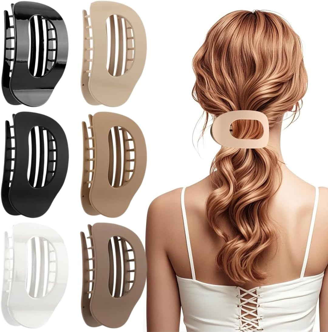 Pack of 6 Flat Claw Clips, Flat Hair Clips, French Hair Clips, Women'S Flat Secure Hold Inner Teeth Hair Claws, Strong Hold Side Hair Clips