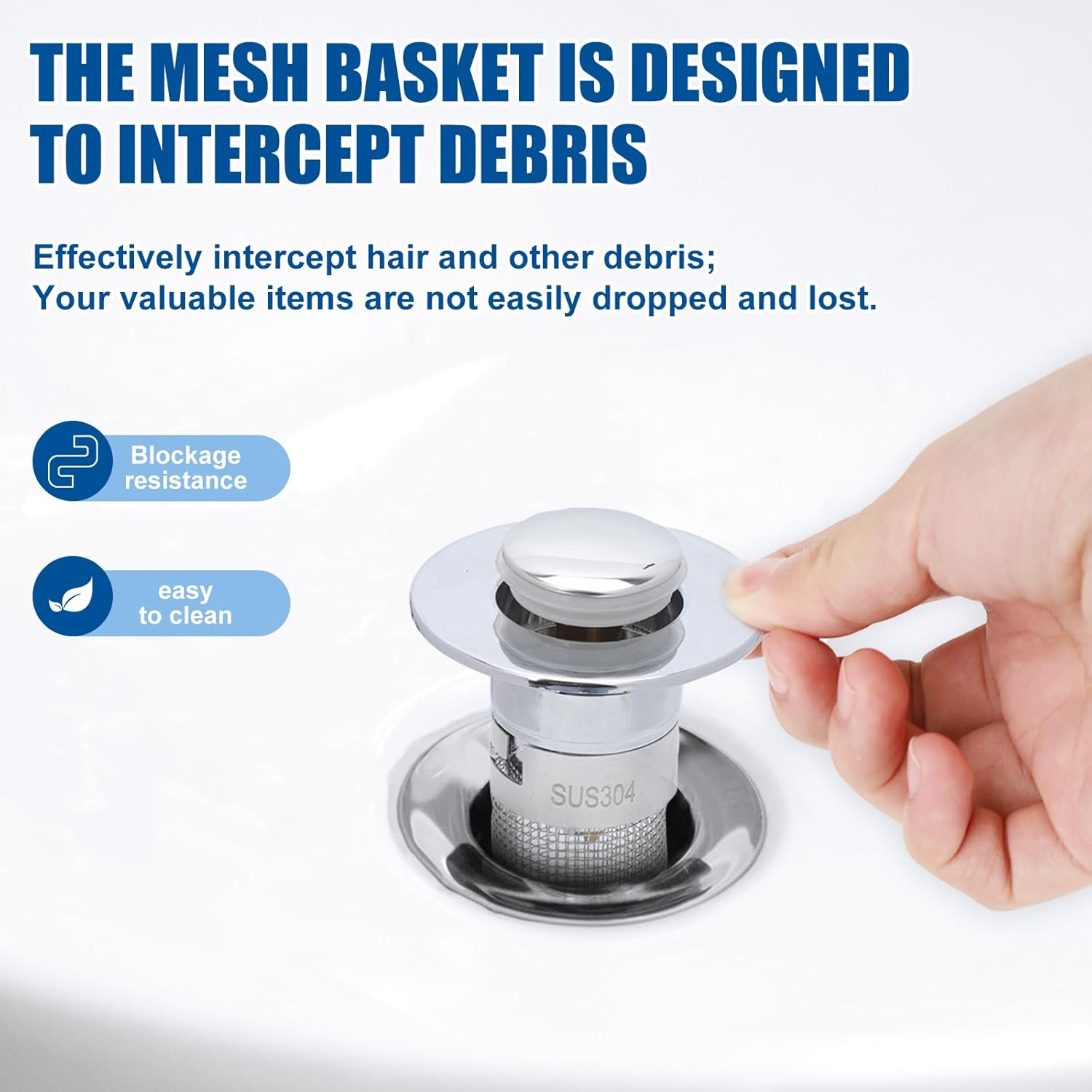 Stainless Steel Floor Drain Filter, Pop-Up Sink Drain Filter Multifunctional Bathtub Sink Drainer Bathroom Sink Stopper with Detachable Filter Basket for Bathroom Kitchen image number 5