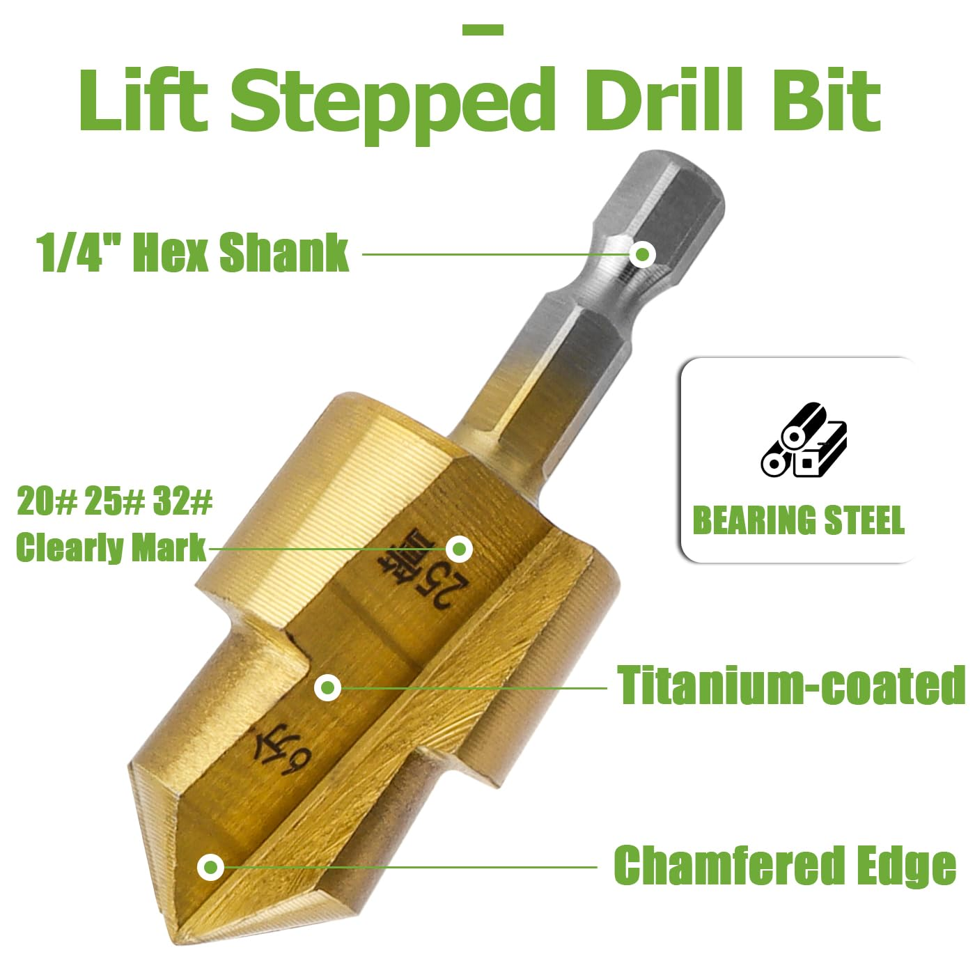 3 Pcs PPR Lifting Step Drill Bits, 1/4" Hex Shank Water Pipe Expansion Drill Lift Stepped Reamer Drill Bit Set Tube Reaming Plumbing Puncher Repair Tool for 1/2" 3/4" 1" Pipes image number 5
