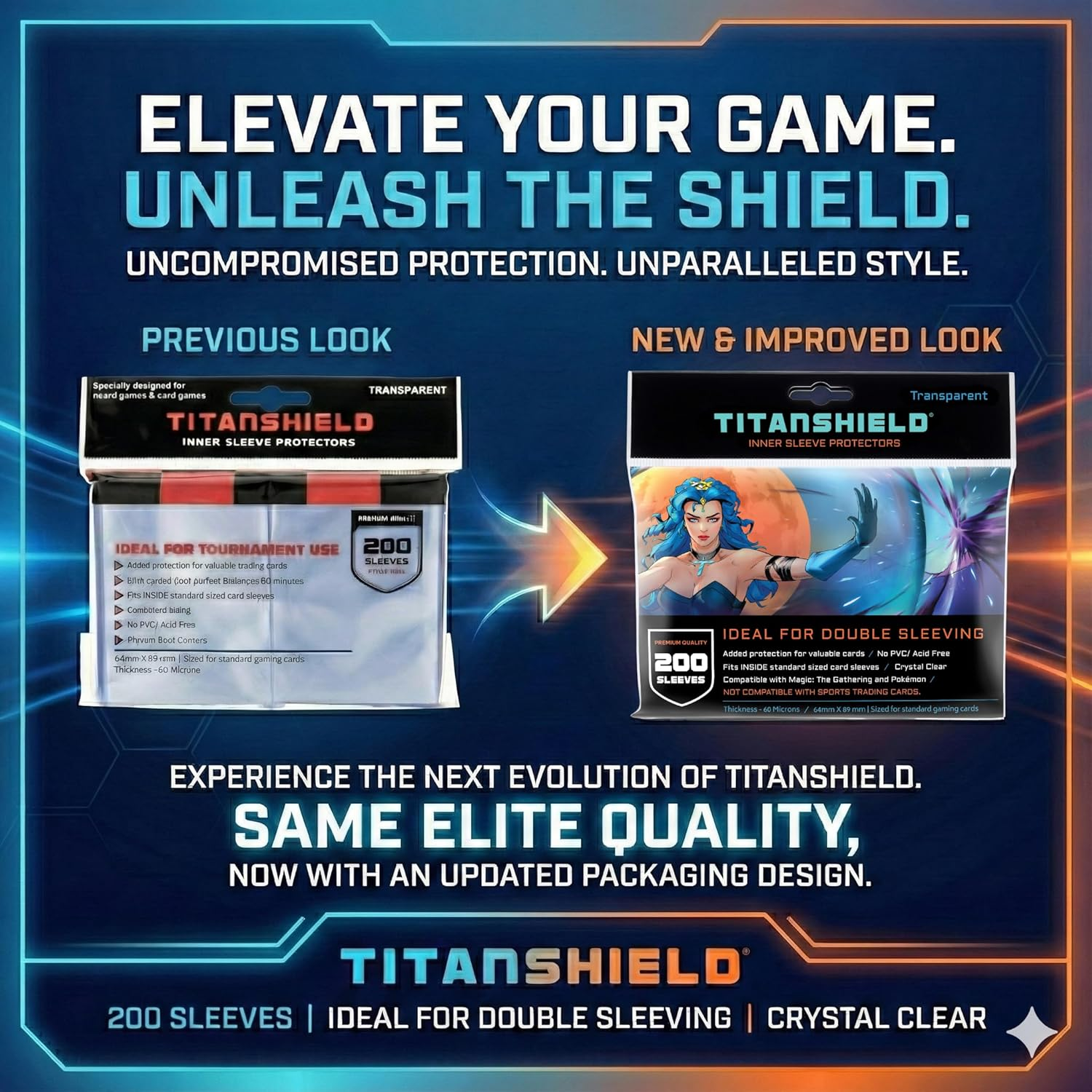 Titanshield (5 Packs of 200S /Total 1000 Sleeves) Inner Sleeve Protectors Perfect Size for Double Sleeving MTG Standard Deck