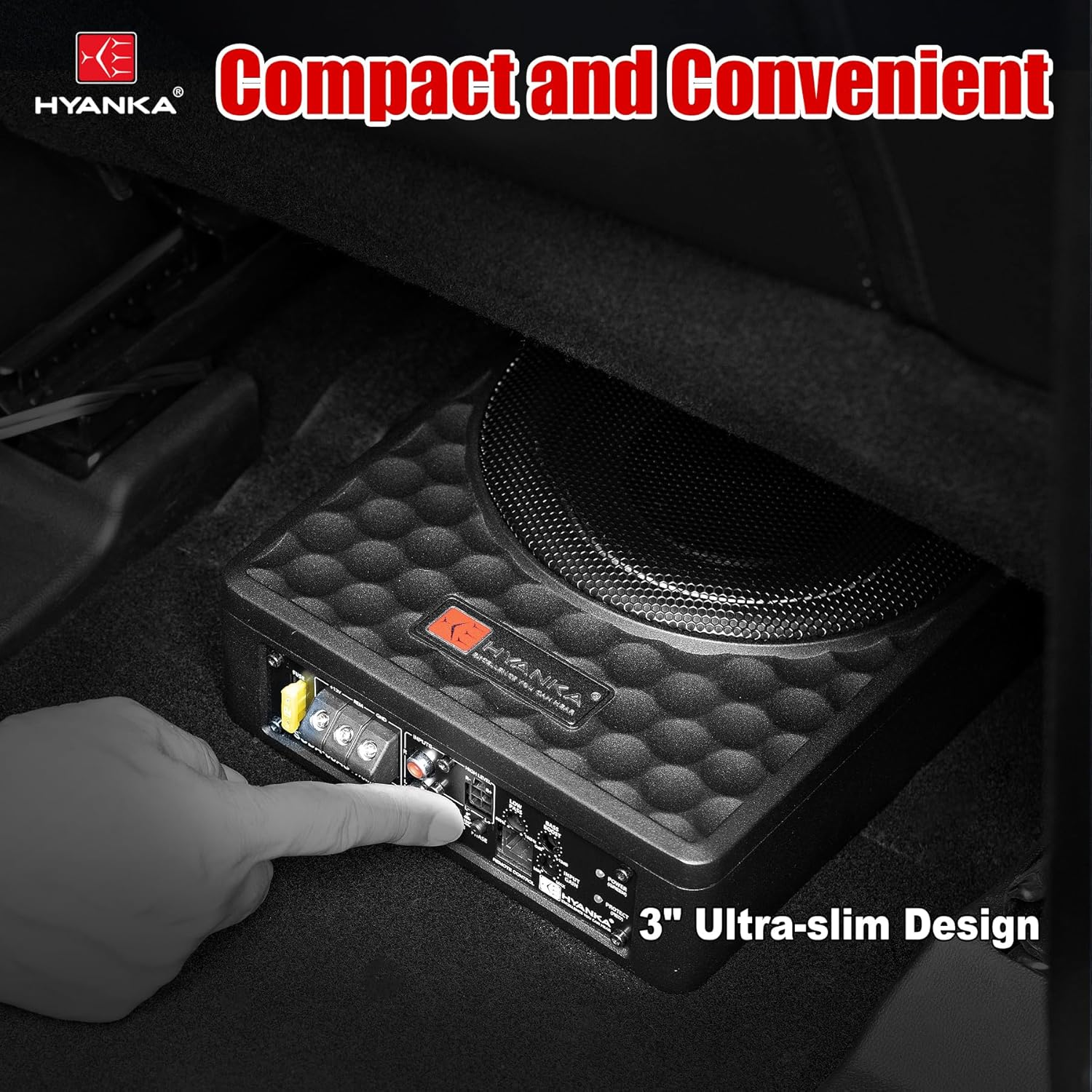 H Yanka SODA-08ASW 400W 8 Inch Compact Underseat Car Subwoofer with Built-In Amp, Slim Powered Subwoofer for Car/Truck/Jeep Audio image number 1