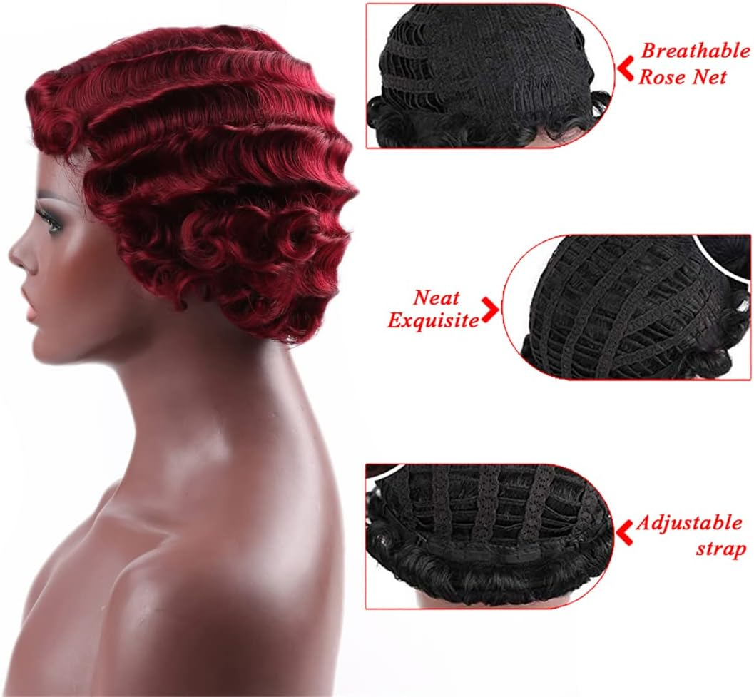 Short Finger Wave Wig Cosplay Hair 6Inches Vintage Synthetic Wigs for Women Black Purple 613 Heat Hair 2801-2-Orange 6Inches image number 1