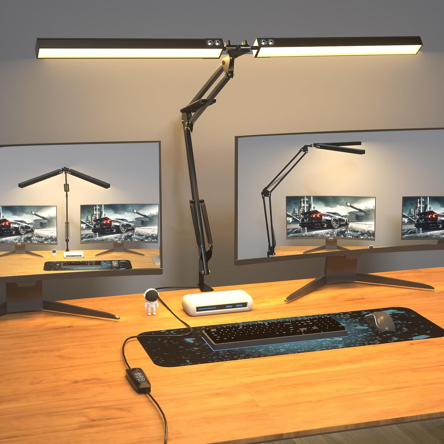 LED Desk Lamp, Double Head Table Lamp, Clampable, Adjustable Swing Arm, 2400 LM, 5 Colour Temperature Modes, Timer and Memory Function, Easy to Install - for Office, Reading, Black image number 5