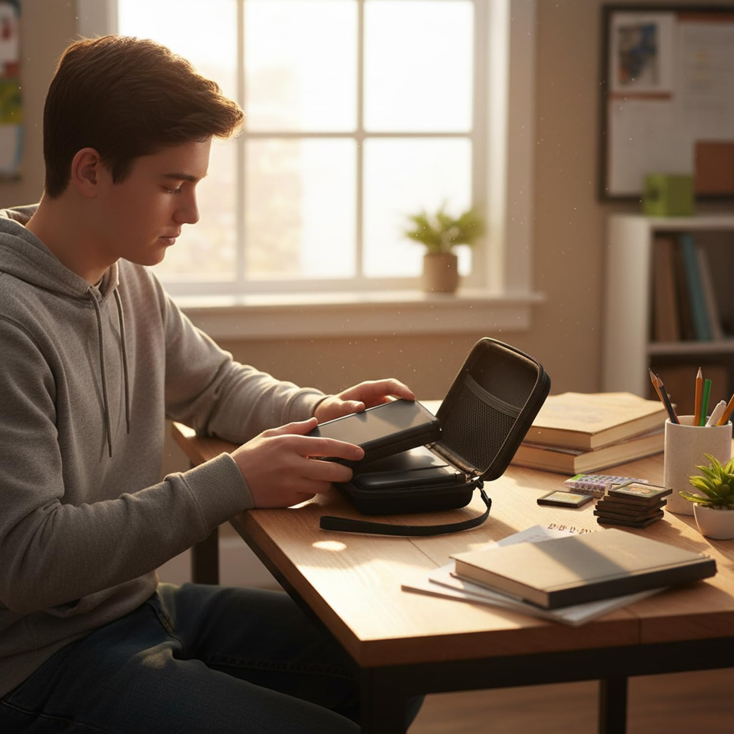 EVA Waterproof Hard Shell Protective Case, Compatible with Nintendo 3DS XL and 2DS XL, CEW 3DS, 3DS, 3DS LL, Dsi, DS Lite, Protective Travel Portable Bag with Detachable Wristband(Black) - Fengea image number 1