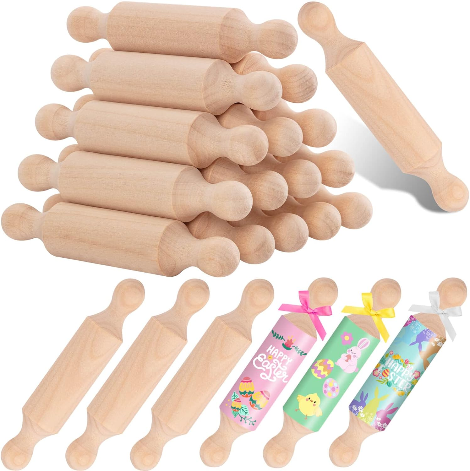 20PCS Mini Rolling Pins for Crafts, Small Wooden Dough Roller for Children in the Kitchen Baking and Imaginative Play, Wooden Tiered Tray Decorative for Halloween and Christmas Presents (4.1 Inches) image number 1