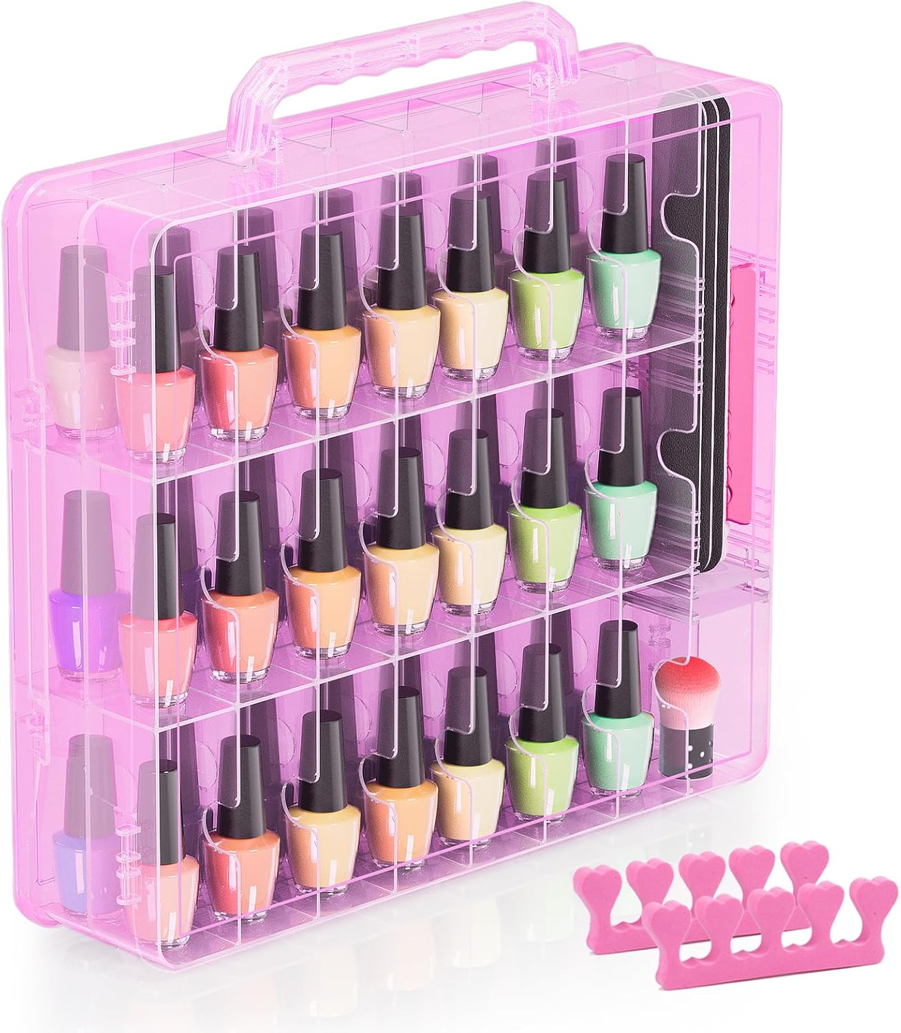 Beloving Nail Polish Organizer Case for 48 Bottles Nail Polish Holder with Adjustable Divider, Gel Nail Polish Storage Double Side Nail Polish Organizer Case for Storage Display, Purple