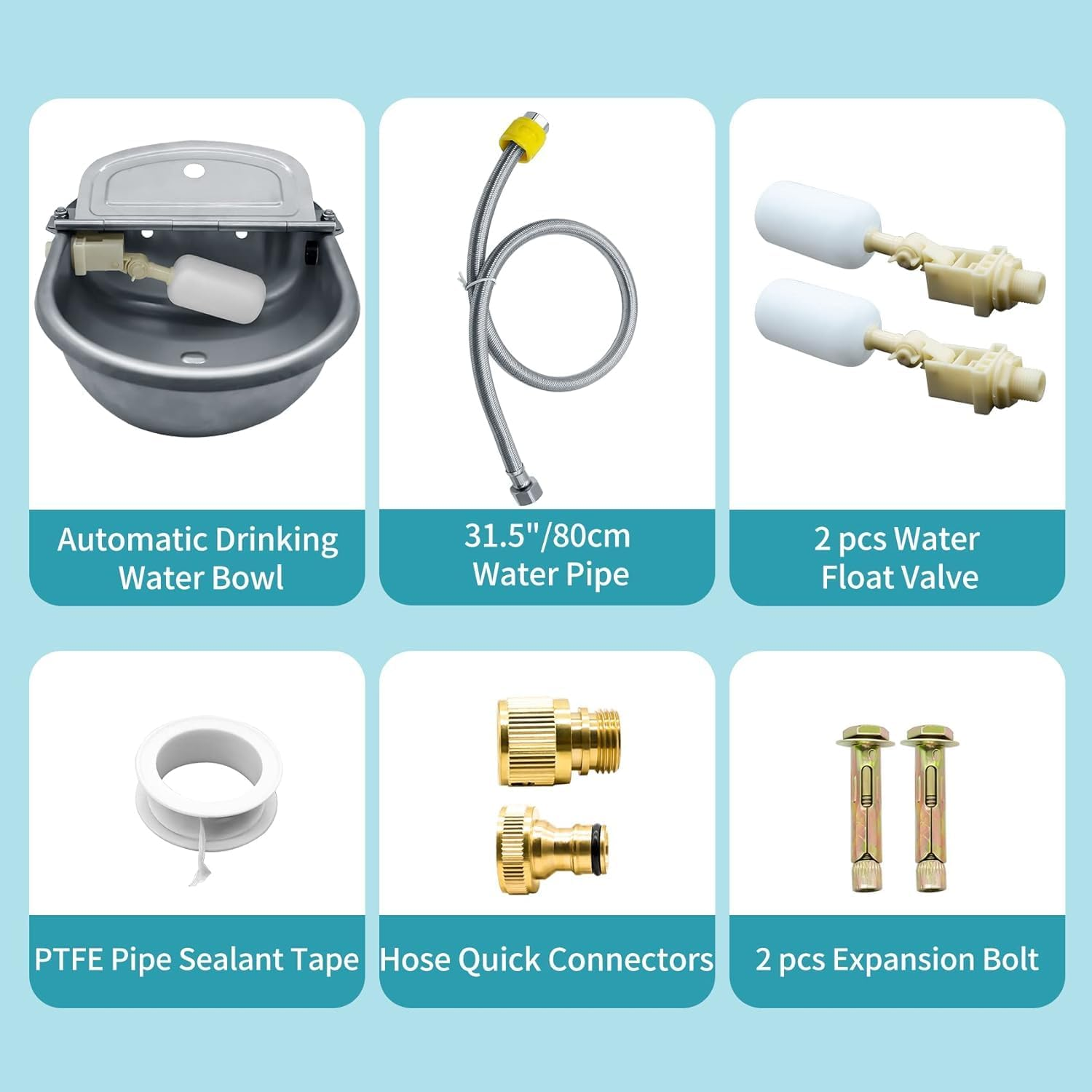 Automatic Animal Drinking Water Bowl, 304 Stainless Steel Waterer for Dog Horse Goat Pig Cow, Livestock Water Trough Dispenser with Pipe Hose, 2 Float Valves, Quick Connecter, Expansion Bolt image number 3