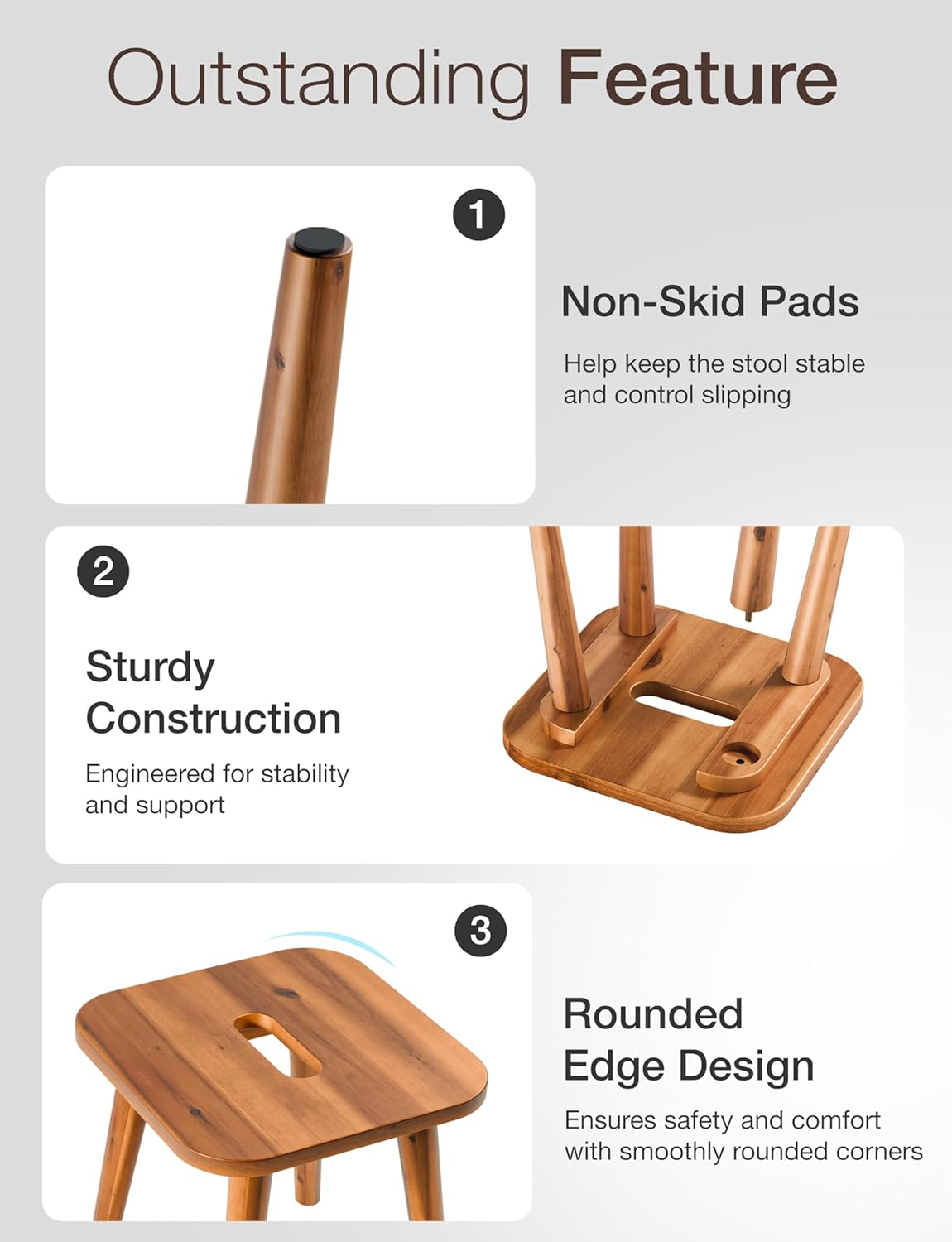 HOLANA 25Cm Acacia Wooden Step Stools for Kids - Wooden Stool, Wooden Plant Stools, Plant Stand - Wood Sitting Stool for Kitchen, Bathroom, Bedroom (Square) image number 4