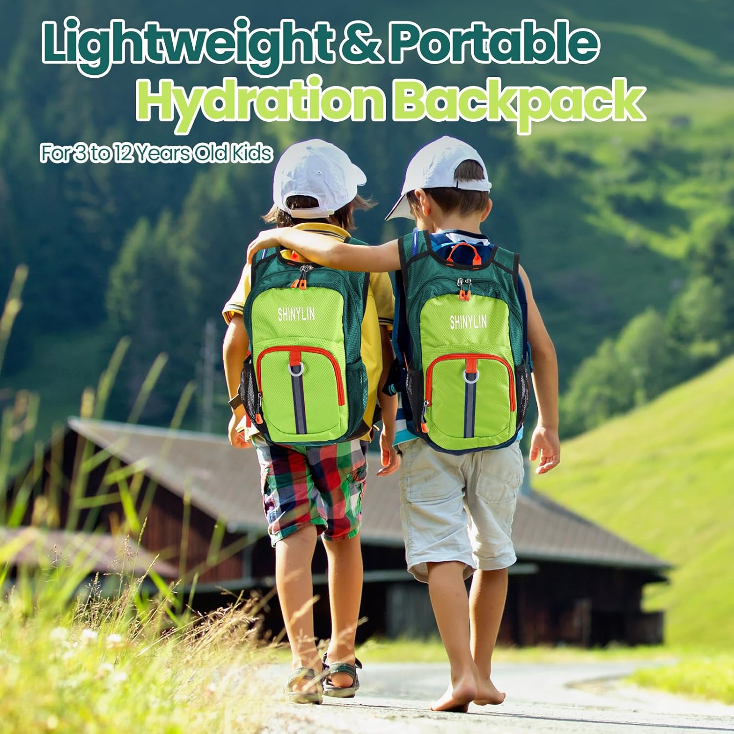 Kids Hydration Backpack with 1.5L Water Bladder Hiking Backpack Lightweight for Boys or Girls Children Biking Climbing Running Cycling - Green image number 6