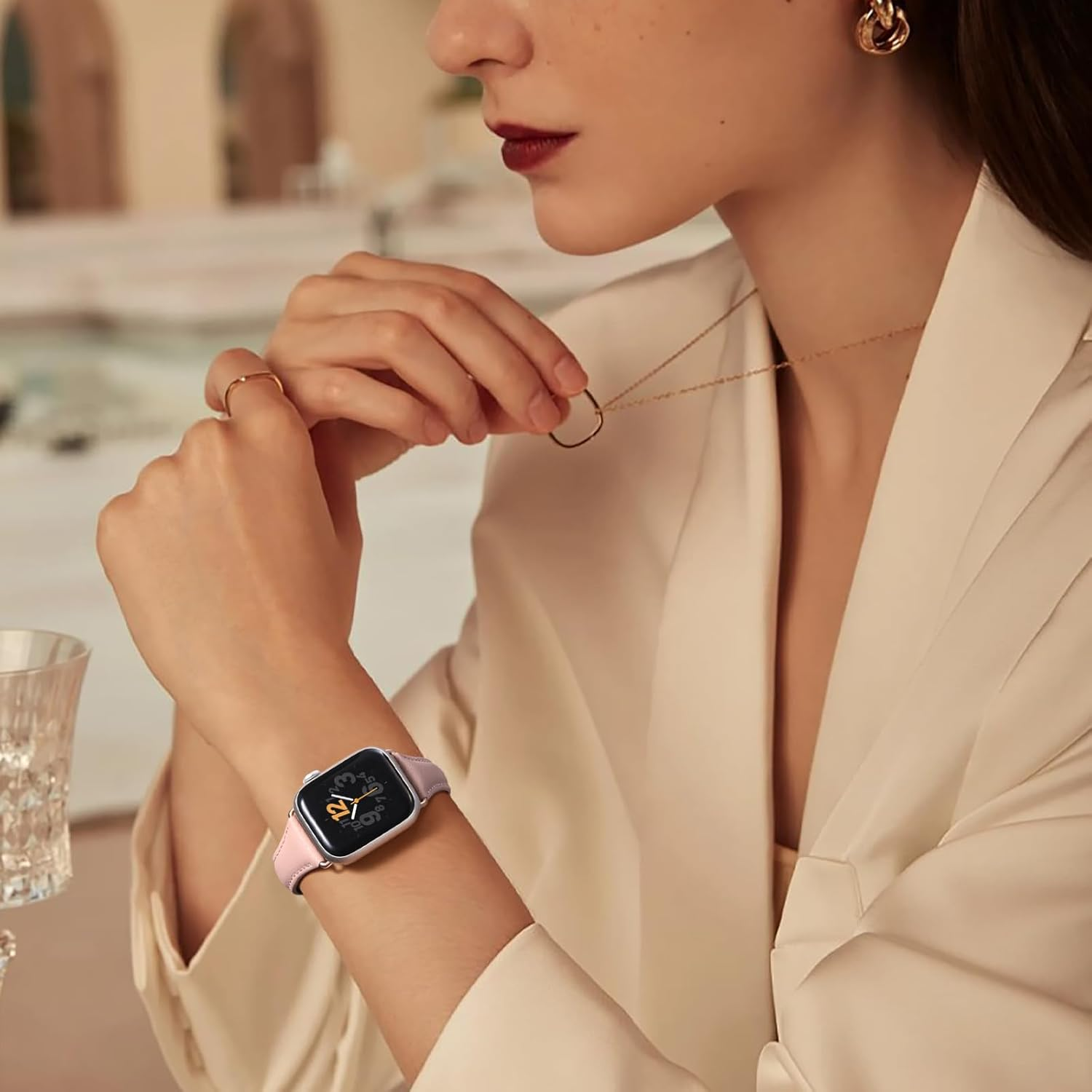 Getino Slim Leather Band Compatible with Apple Watch Bands for Women 40Mm 38Mm 41Mm 42Mm 44Mm 46Mm 45Mm 49Mm, Top Grain Genuine Leather Wristband for Iwatch Band Series 10 9 8 7 6 5 4 3 2 1 SE image number 5