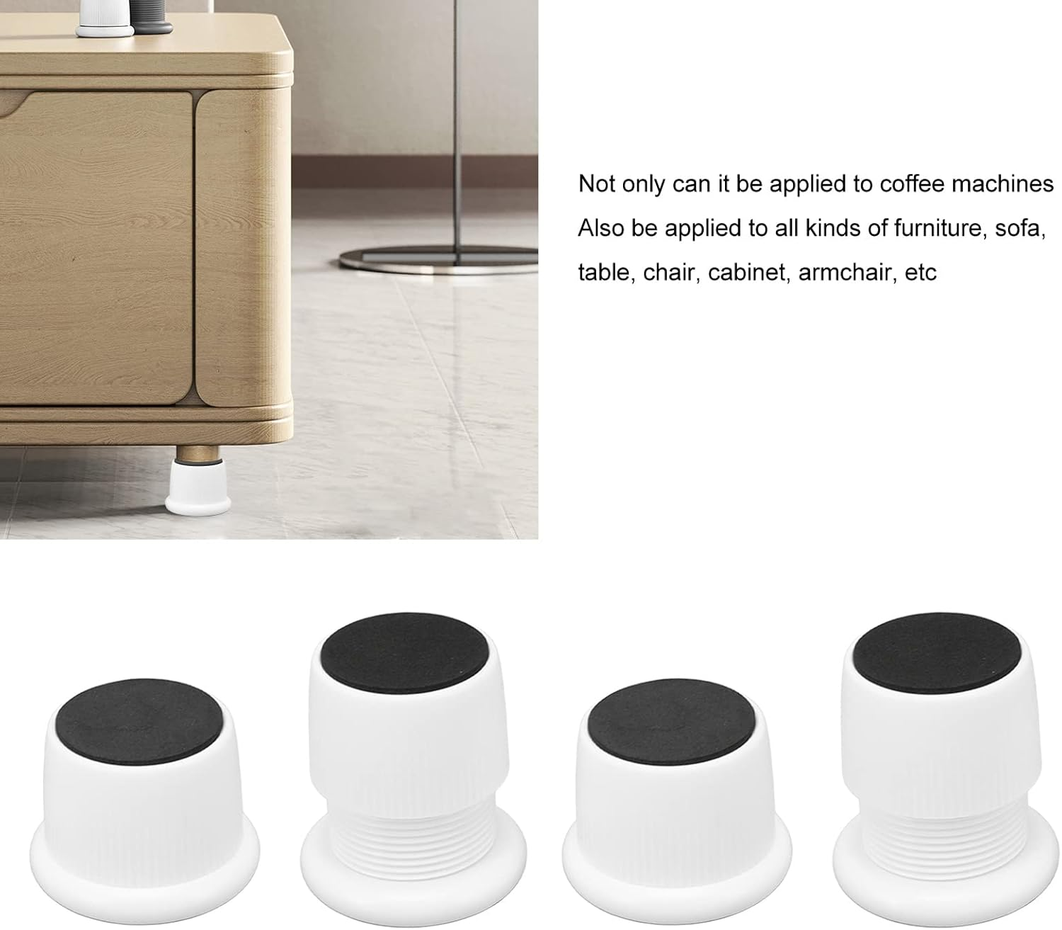 Omabeta 4PCS Furniture Risers with 100Kg Load Capacity, 40-65Mm Adjustable Height for Coffee Machine, Non Slip Furniture Pads for Sofa Bed Table Chair Cabinet,White - Gray image number 2