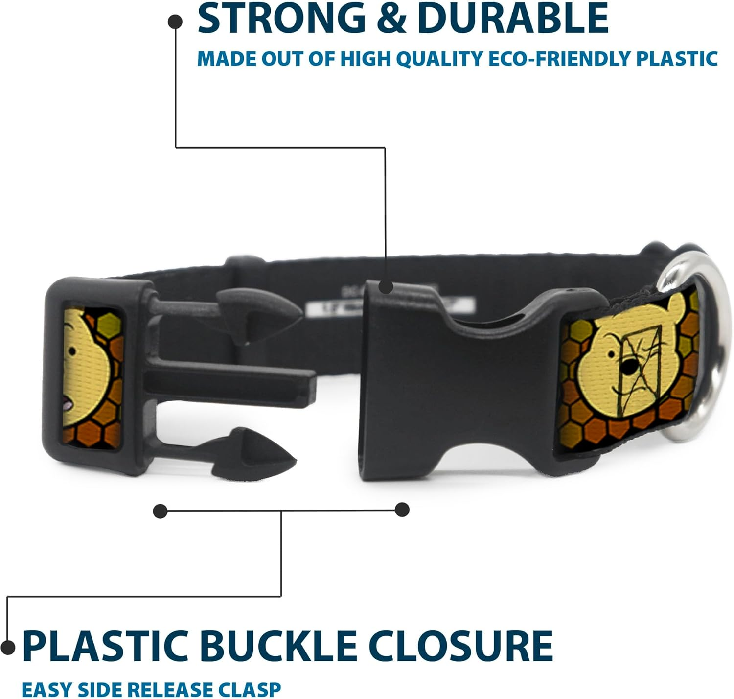 Buckle-Down Plastic Clip Collar - Winnie the Pooh Expressions/Honeycomb Black/Browns - 1/2" Wide - Fits 6-9" Neck - Small image number 5