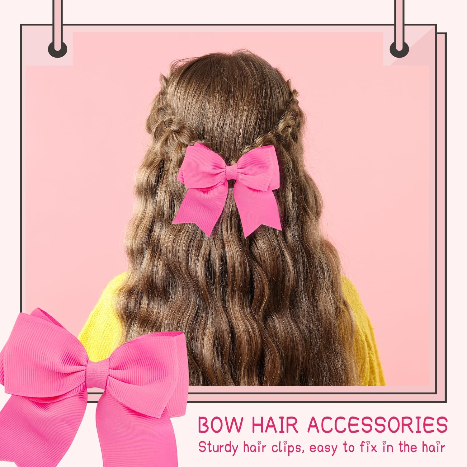 Set of 2 Satin Hair Clips with Big Bows for Girls Dark Pink