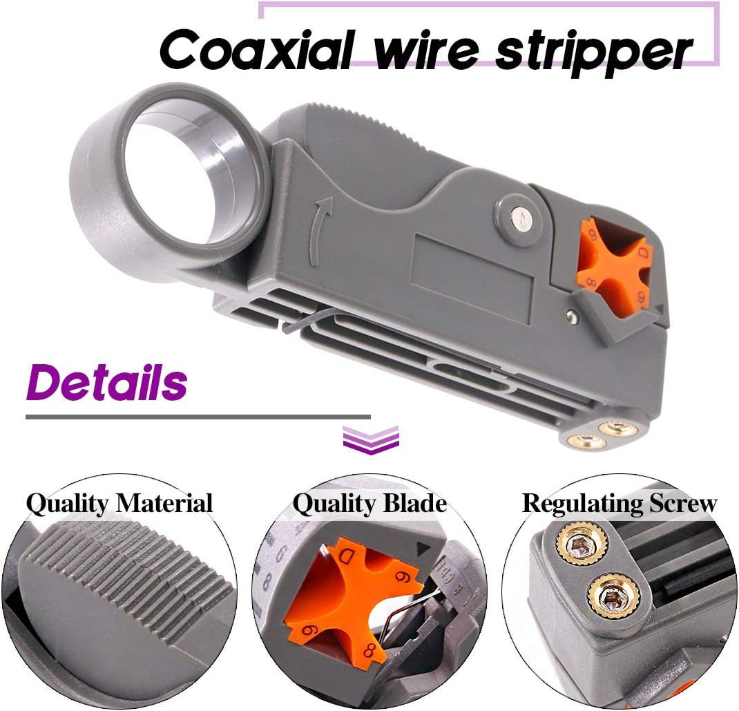 Swpeet 14Pcs Professional Coaxial Cable Tool Kit, Ratcheting Wire Terminal Coaxial Cable Tool Kit with 1Pcs Cable Stripper and 10Pcs 50 Ohm BNC Crimp Male/Straight Connectors for Coax Connectors image number 6