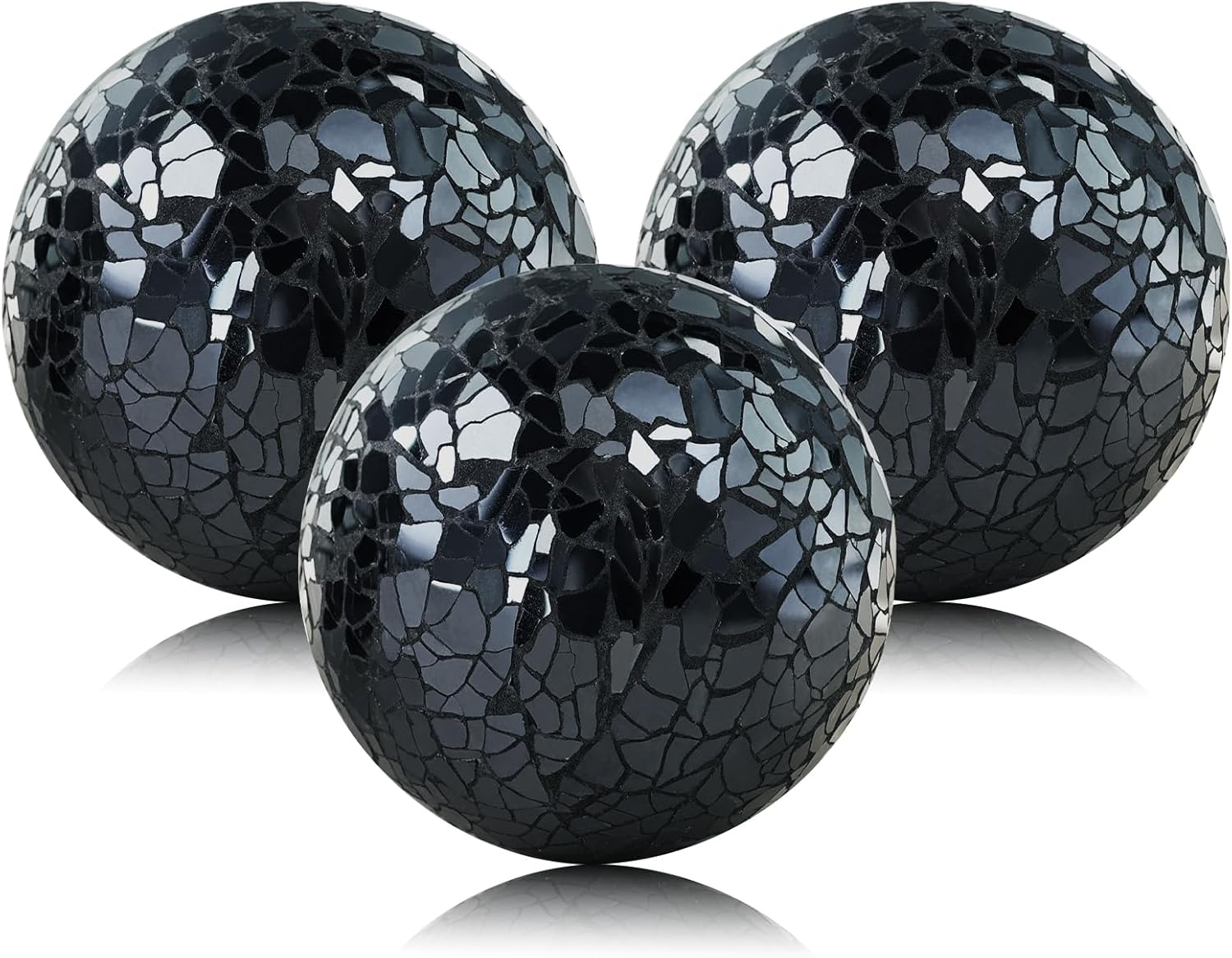 Decorative Balls for Centerpiece Bowls Black Mosaic Glass Orbs Sphere Crack Ball Mirror Globe Sparkle Coffee Table Decor Vase Filler Home Christmas 3 Pcs 8.5 Cm