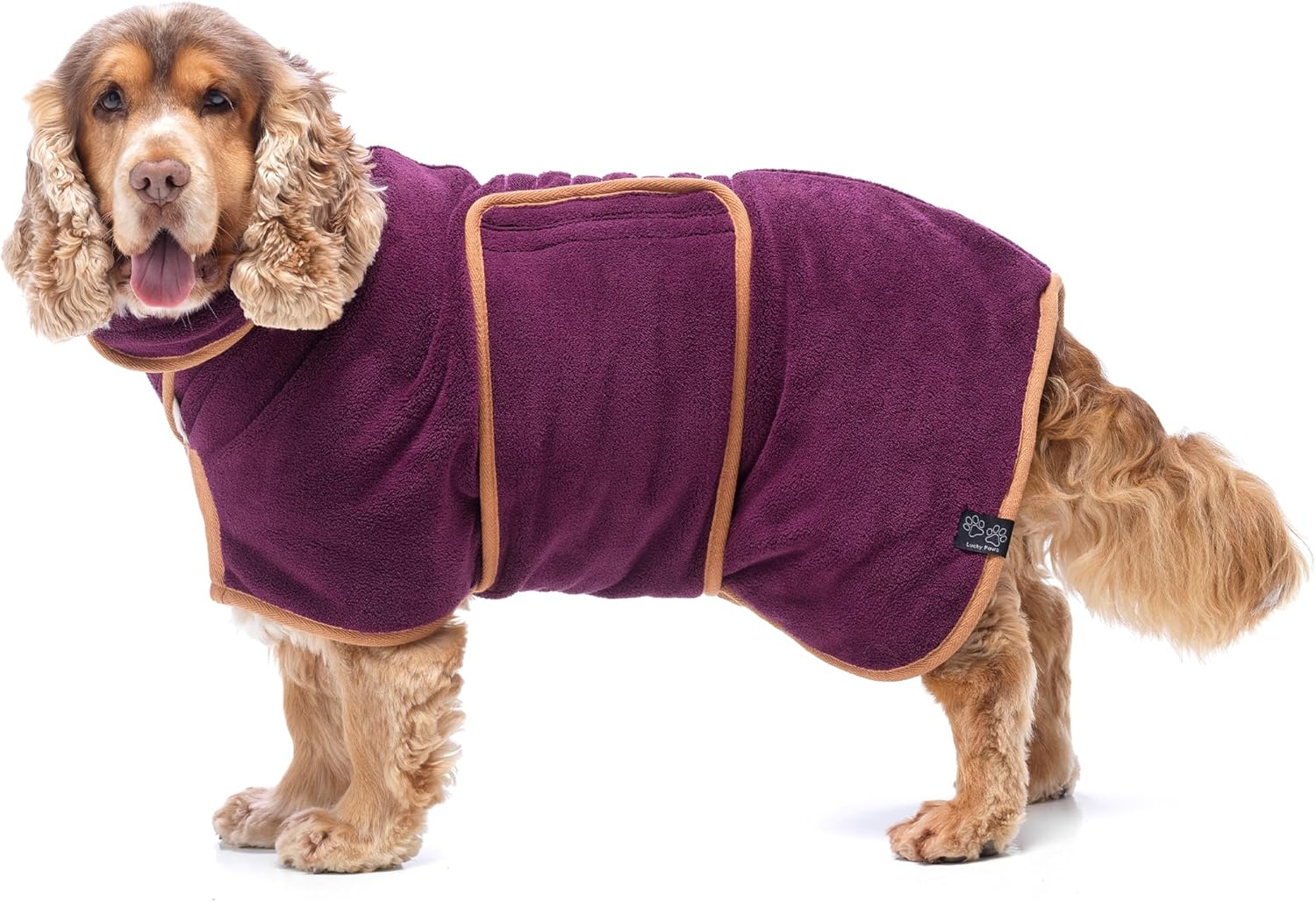 Lucky Paws&reg; UK Dog Drying Coat - Luxurious Double Layer Dog Towel Robe - Dry Your Dogs in Minutes - Ultra Absorbent Drying Robe & Super Soft Dressing Gown (XXXL, Plum) image number 4
