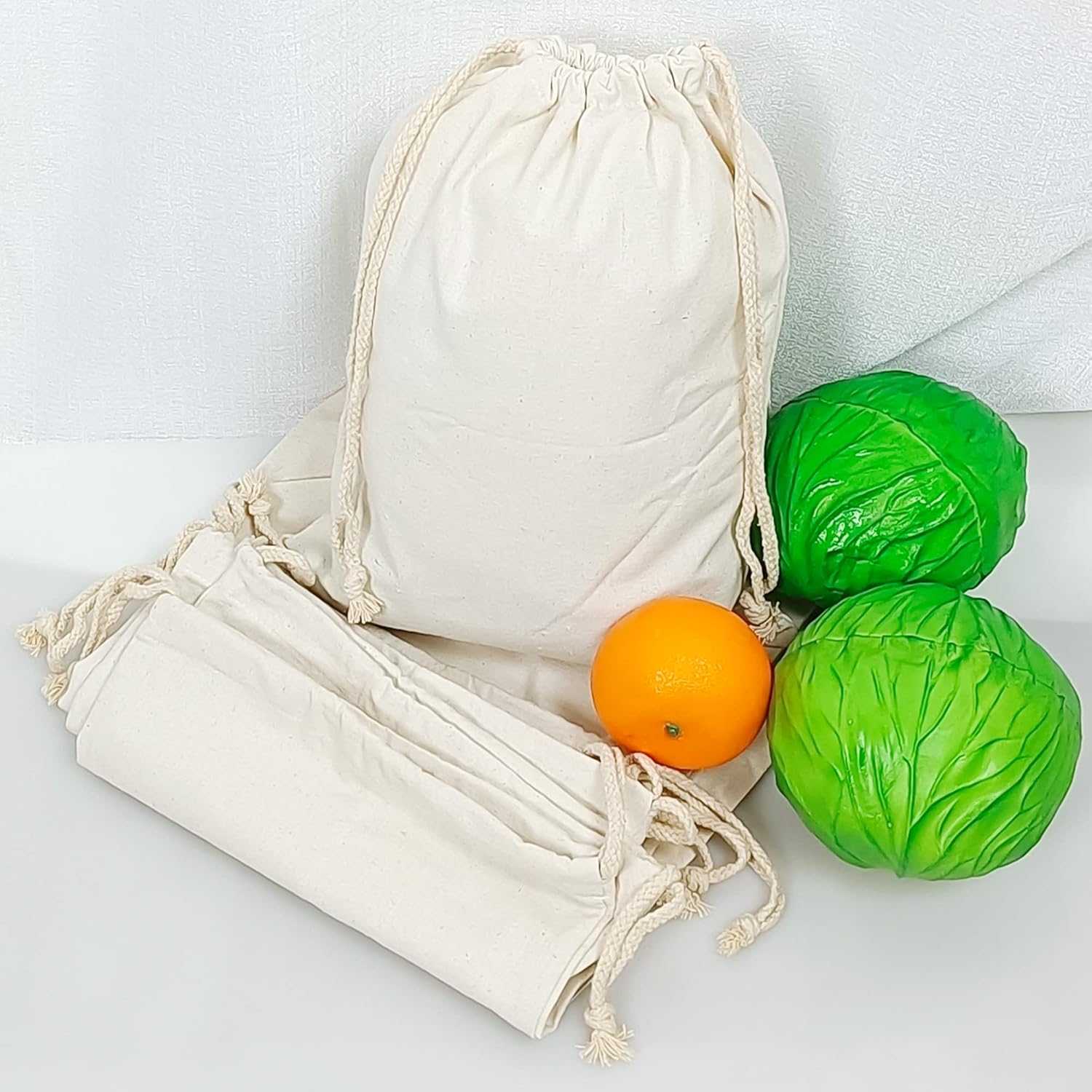 Drawstring 100% Cotton Muslin Bags Reusable Storage Bag for Shopping Home Kitchen Food Grocery Vegetable Storage Etc. (6 PCS 10"X14"/25X35Cm) image number 5