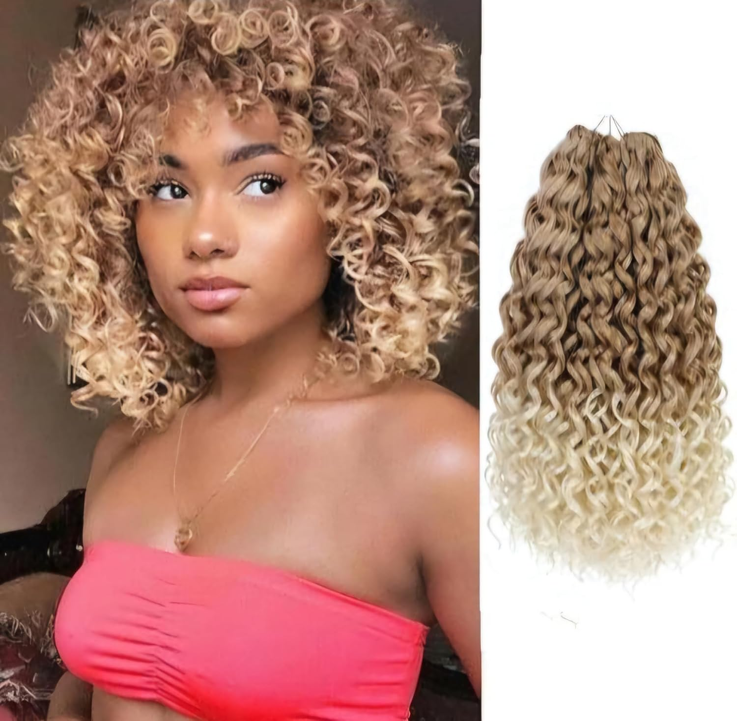 GOGO CURL 27/613, 8 Inches 20 Cm/Pack of 6 Extensions for Braiding Crochet/Per Piece 50 G 24 Strands = 144 Strands 300 G Premium Hair Look + Shower Cap, Jewellery and Hooks Free
