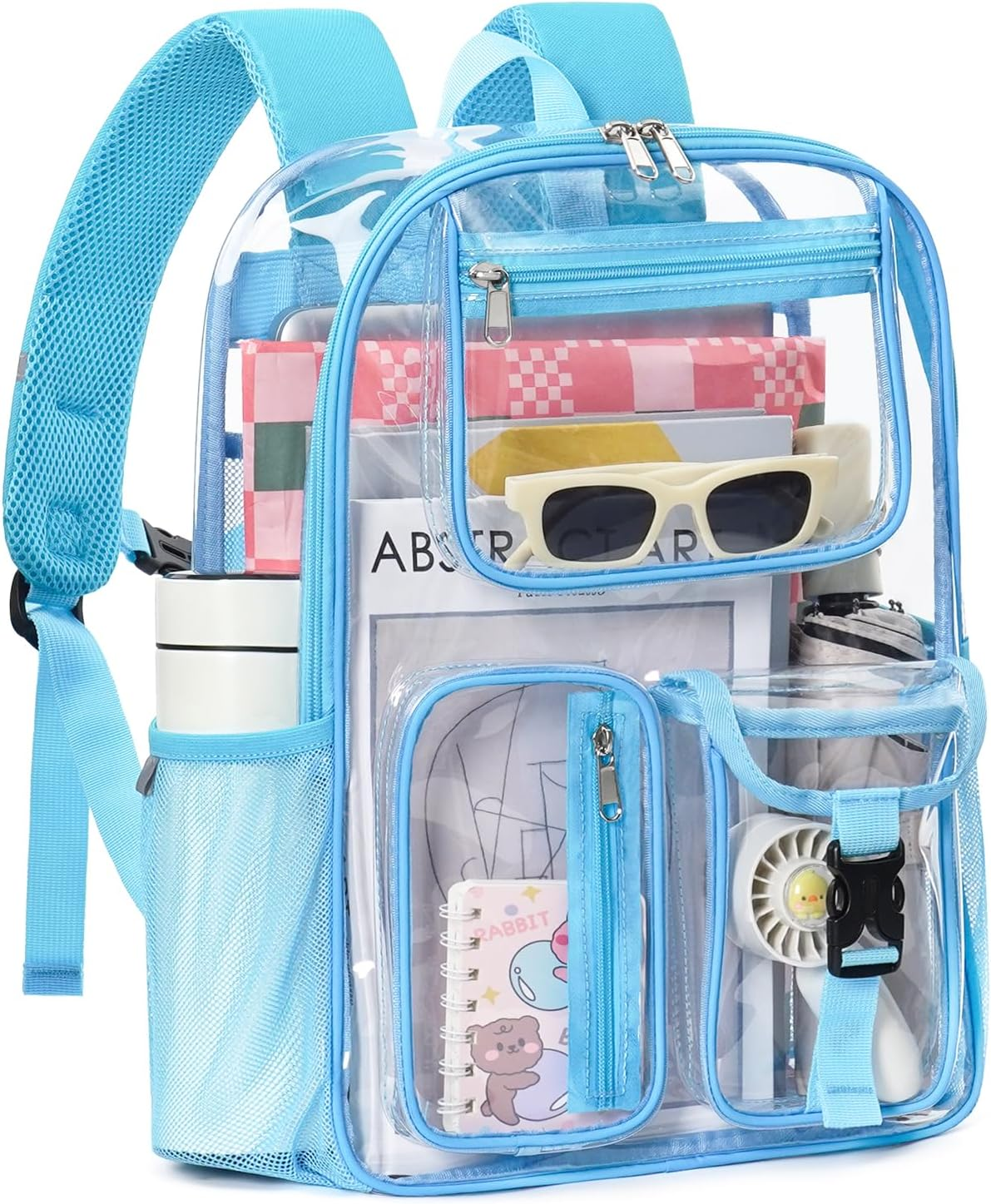 QOECI Heavy Duty Clear Backpack for School, 17 Inch Large Clear Bookbag for Women Men Boys Girls, See through Backpack