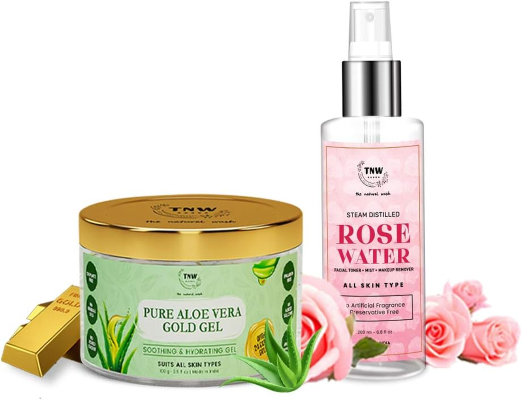 TNW-THE NATURAL WASH Distilled Rose Water and Pure Aloe Vera Gold Gel, 200 Ml, Pack of 1 image number 3
