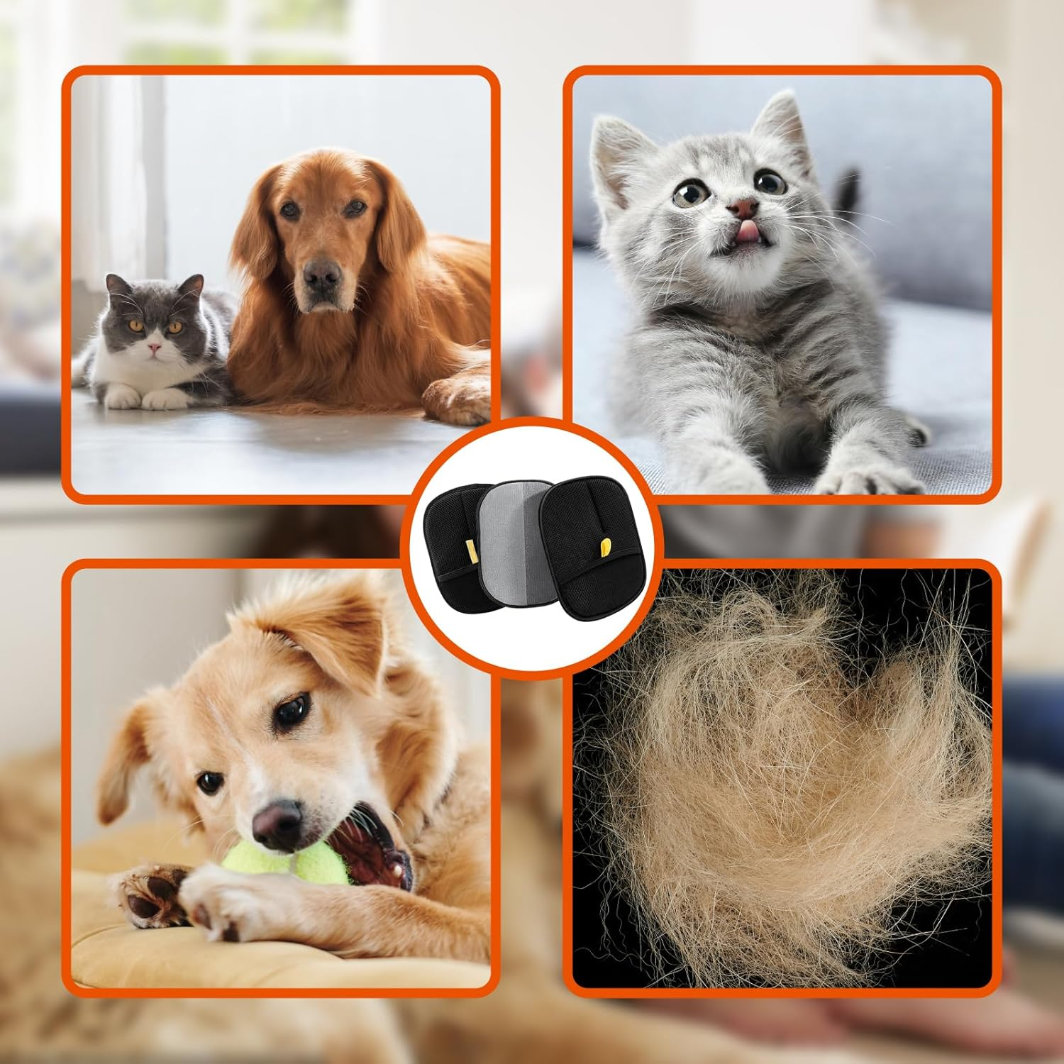 3 Pack Pet Hair Remover Glove, Pet Grooming Gloves for Cats and Dogs, Efficient Hair Removal for Furniture and Clothes, 15X20Cm Black image number 1