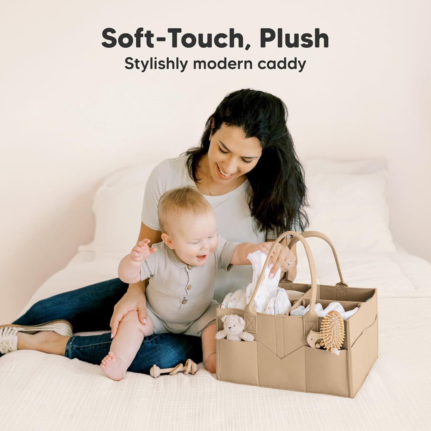 ZANZER All-In-One Diaper Caddy - Nursery & Car Storage Organizer, Portable Changing Table Essential, Baby Gift Basket for Boys & Girls (Taupe) image number 4