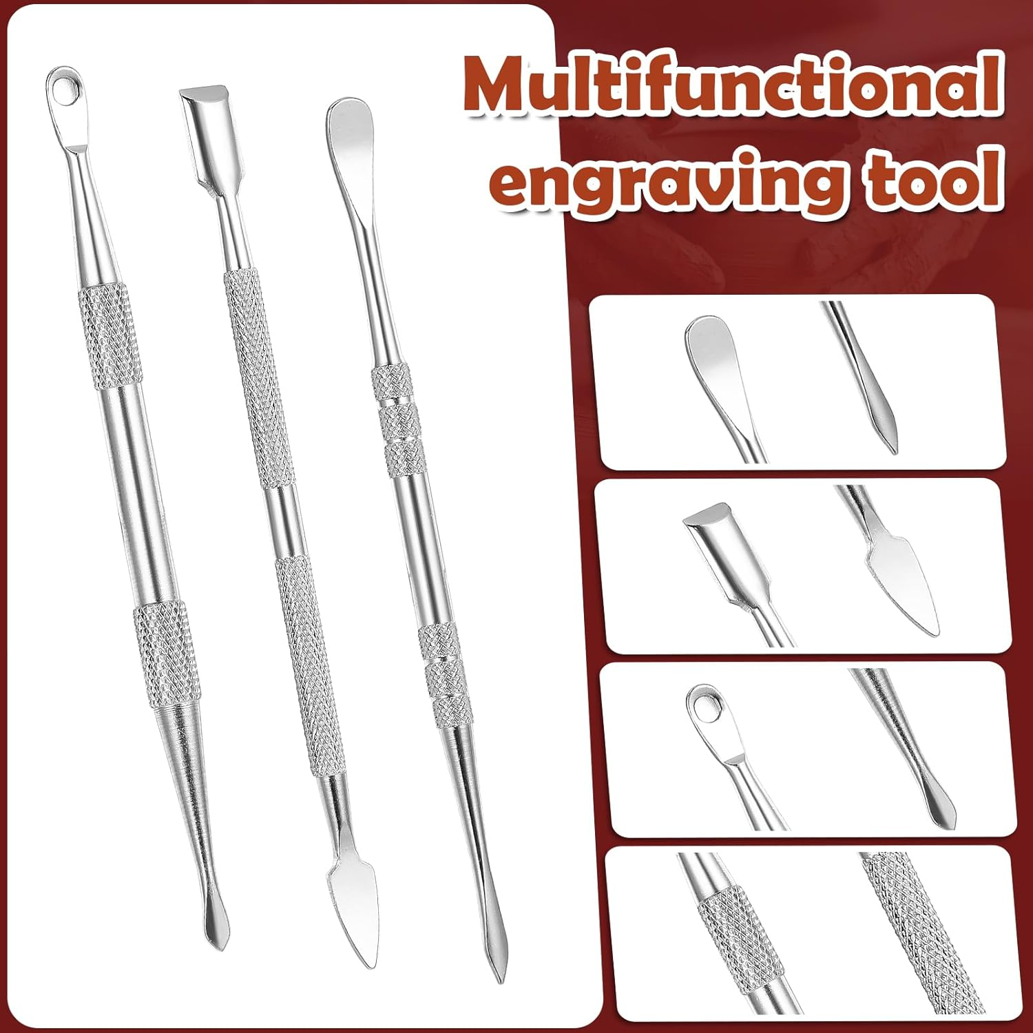 Wax Carving Tools Set, Stainless Steel Clay Sculpting Tools Double-Ended Pottery Carving Tools Wax Modeling Tools Dental Carvers Tools Wax Accessories Modeling Sculpting and Shaping(3 Styles) image number 1