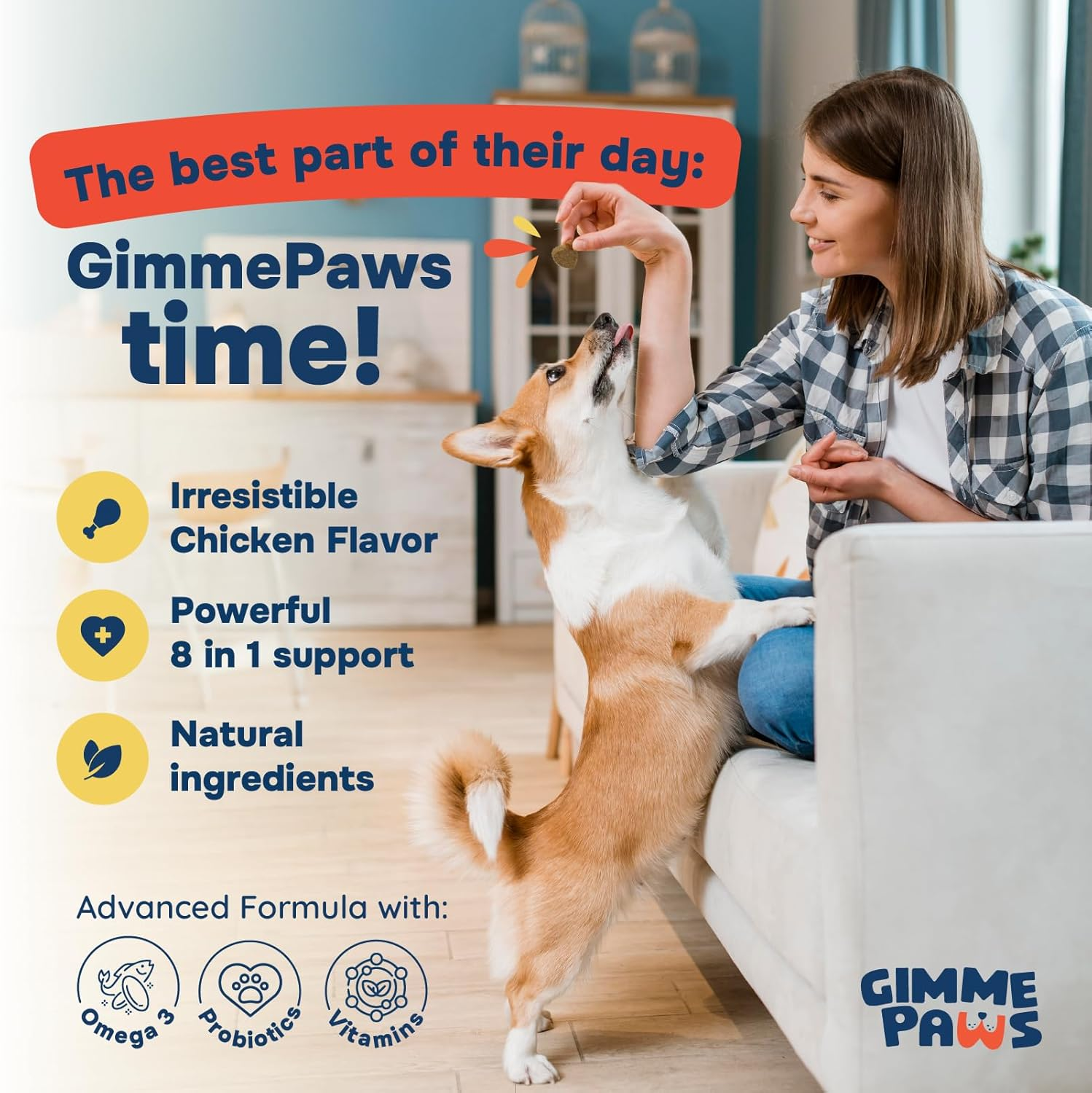 Daily Dog Multivitamin Supplement &ndash; 8-In-1 Soft Chews with Glucosamine, Omega 3 & Probiotics for Hip, Joint, Skin, Coat, Gut & Immune Health &ndash; Chicken Flavor &ndash; 120 Chews image number 4