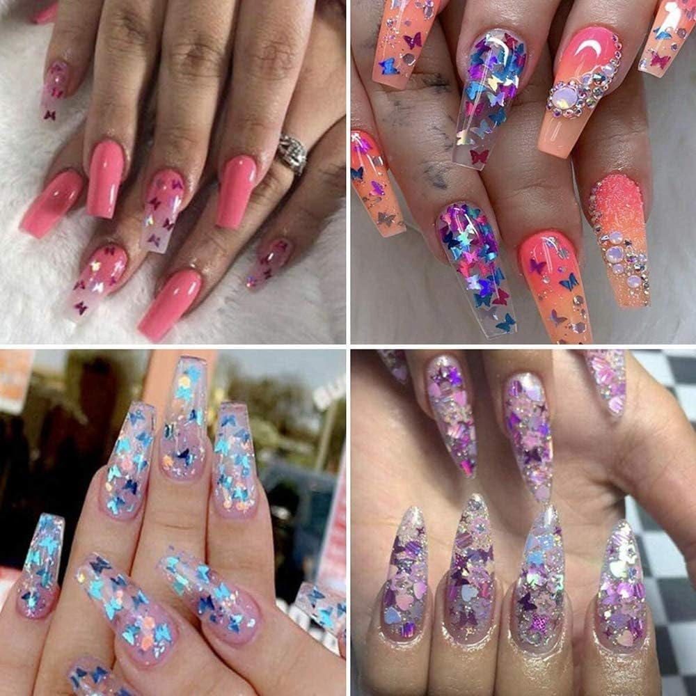 2 Boxes of 24 Color 3D Butterfly Nail Glitter Sequins Set Holographic Nail Glitters for Nail Art Decoration image number 3