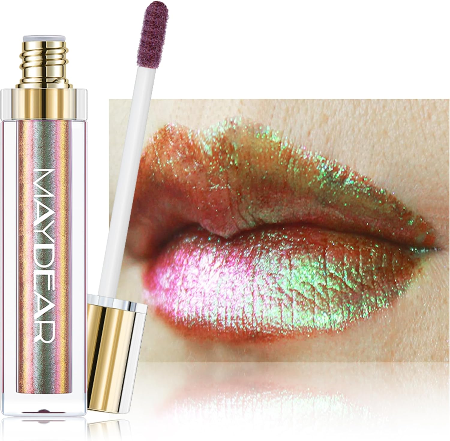 Maydear Chameleon Lipstick Durable Waterproof Colorful Diamond Shimmer Lip Gloss for Women Girls Makeup Set