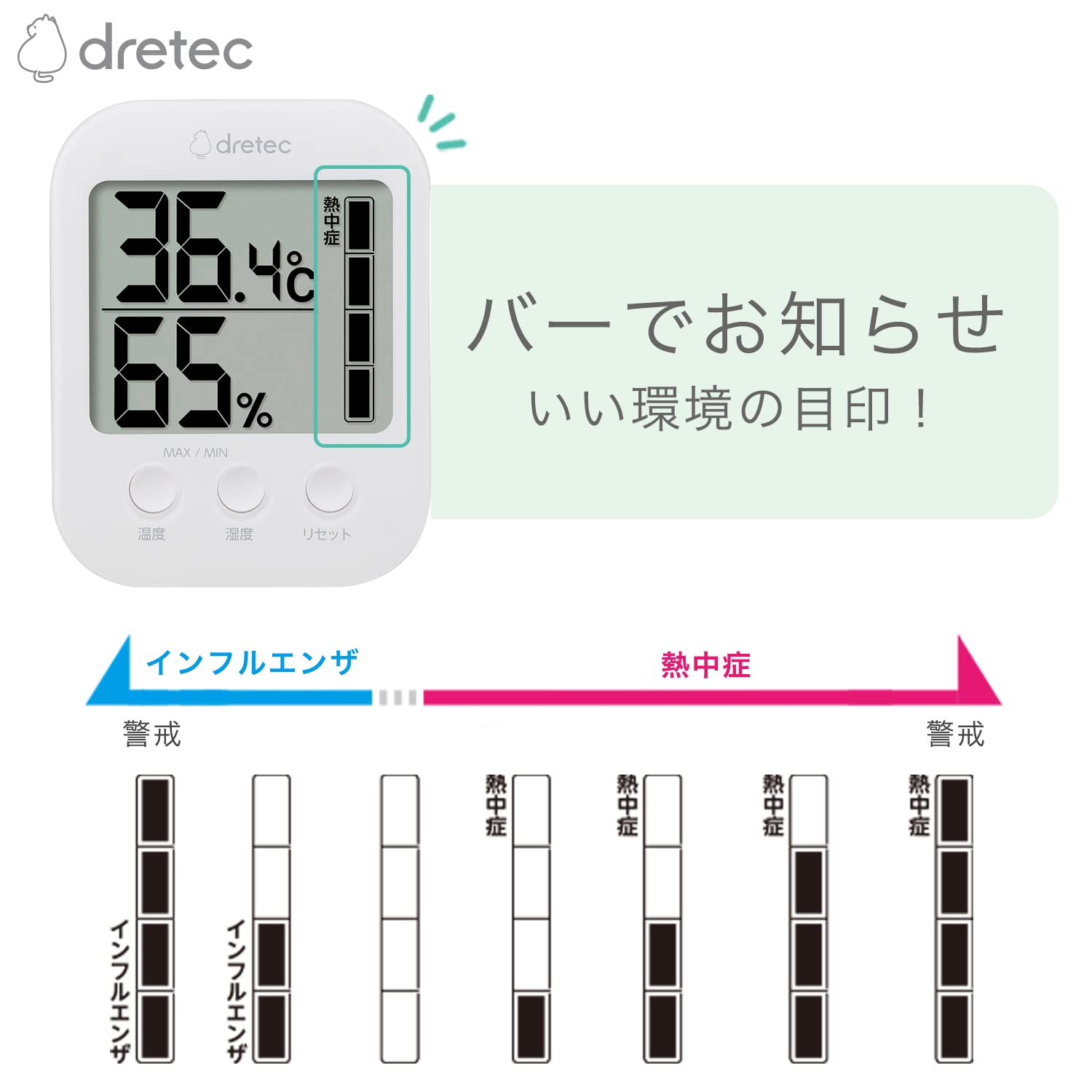 Dretec Digital Thermometer/Hygrometer, Comfort Display, Hygrometer, Large Screen, Tabletop, Mosfie, Heatstroke, Flu, Pink