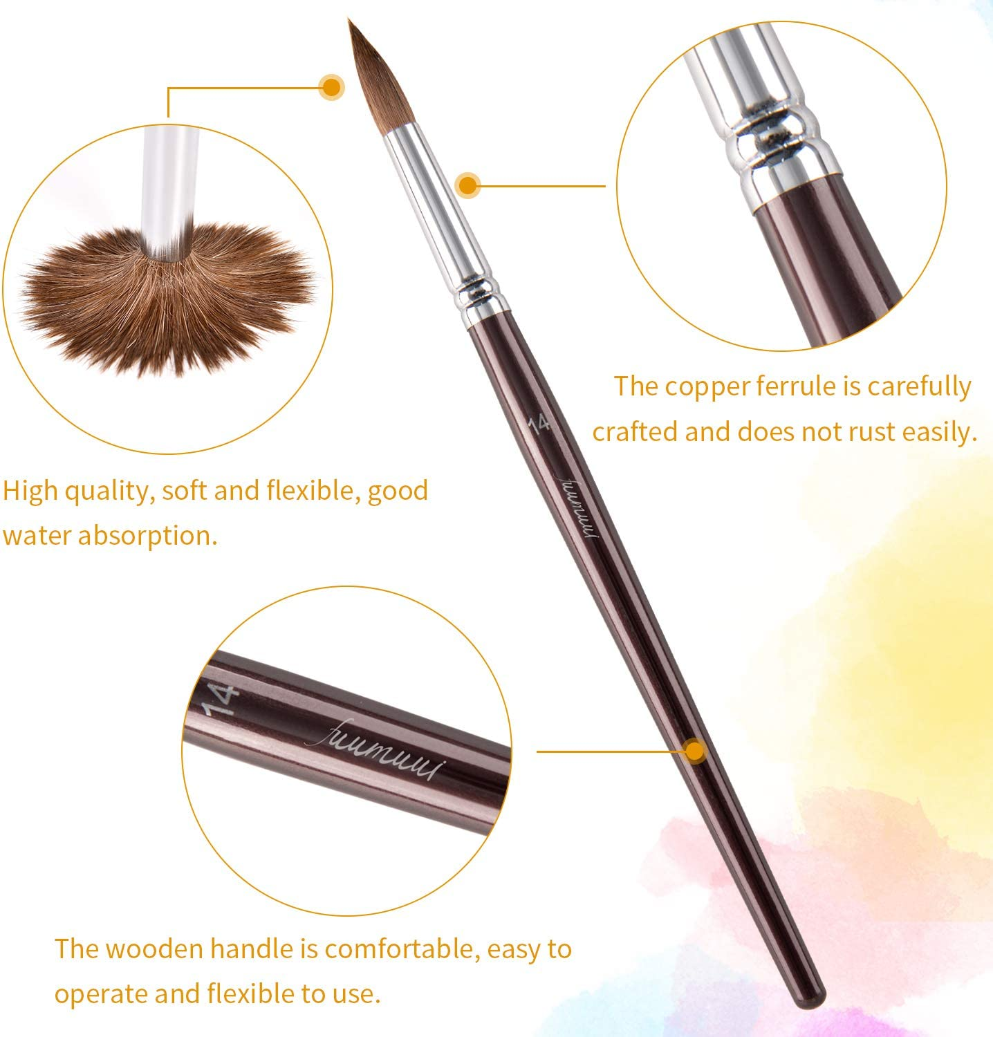 Sable Watercolour Brushes- 9Pcs Professional Detail to Mop round Paint Brush Set, Sable Hair Brush,Watercolour Brushes Perfect for Watercolours, Acrylics, Inks, Gouache, Oil Painting and Tempera image number 2