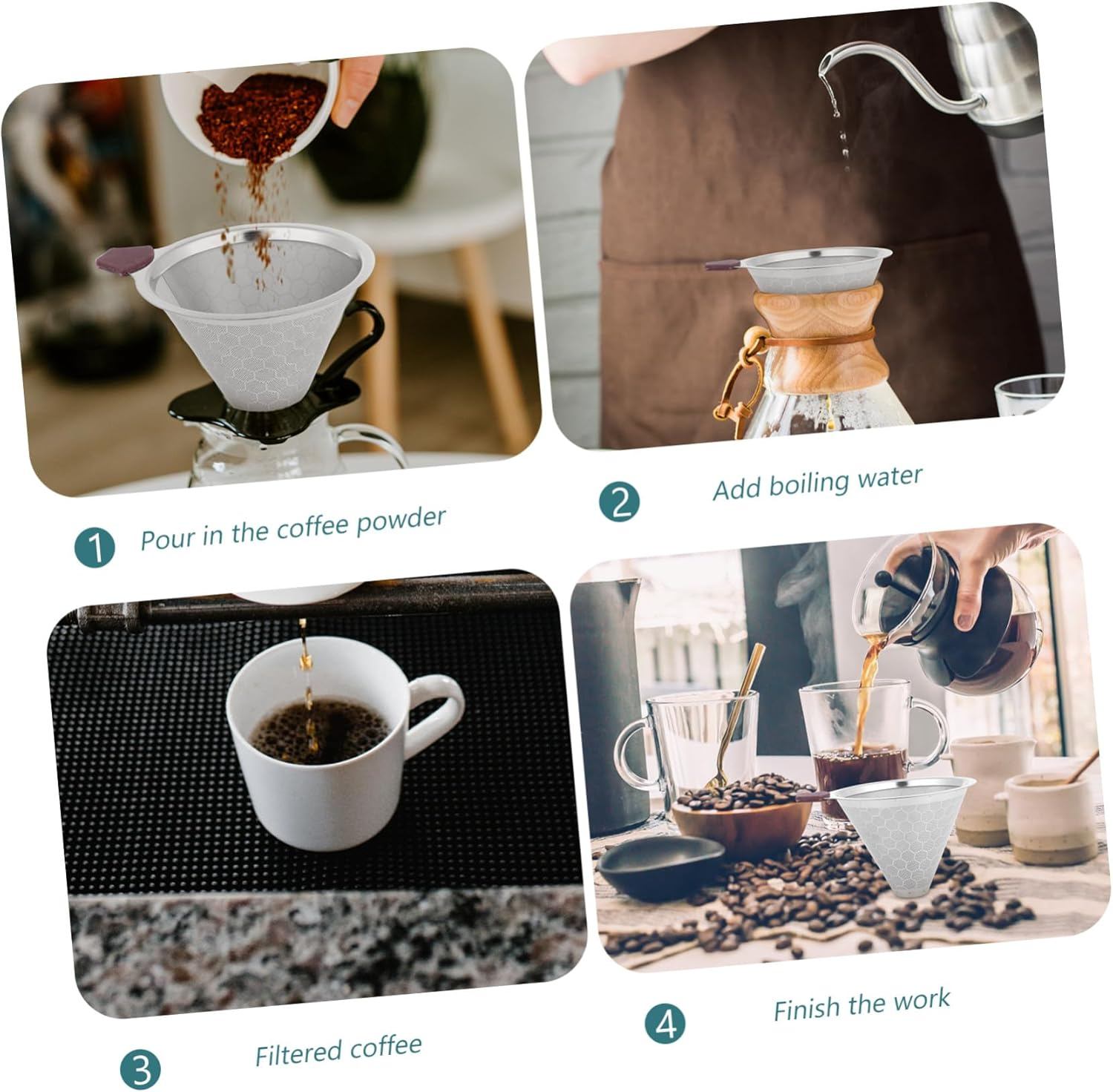 Stainless Steel Coffee Dripper Cups Reusable Tea Filter Mesh Sieve Easy to Clean for Home Office Brewing image number 6